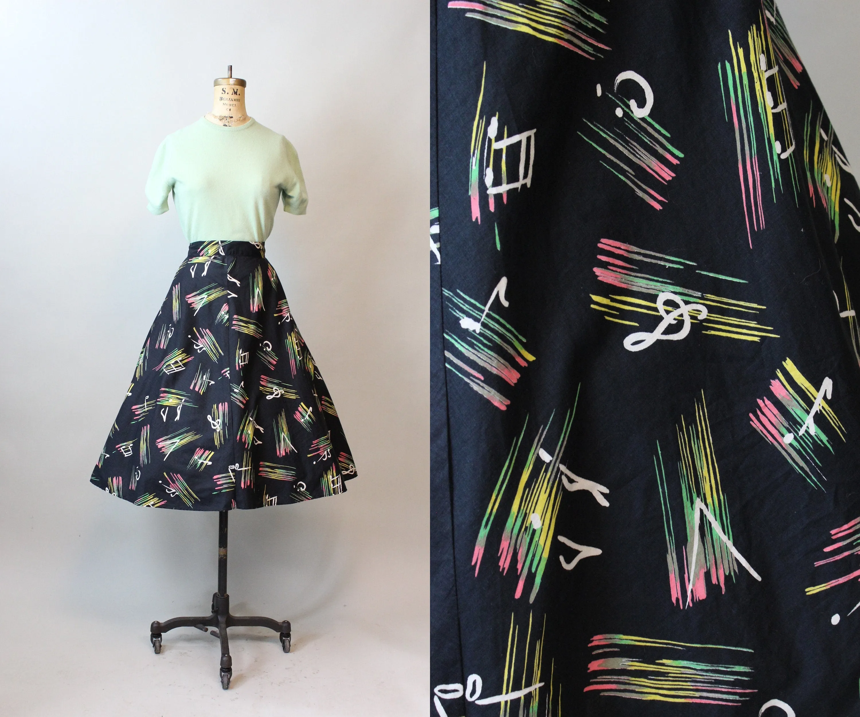 1950s MUSIC NOTES novelty print skirt small | new fall