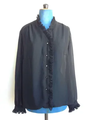 1960s Sheer Black Blouse Rhinestones