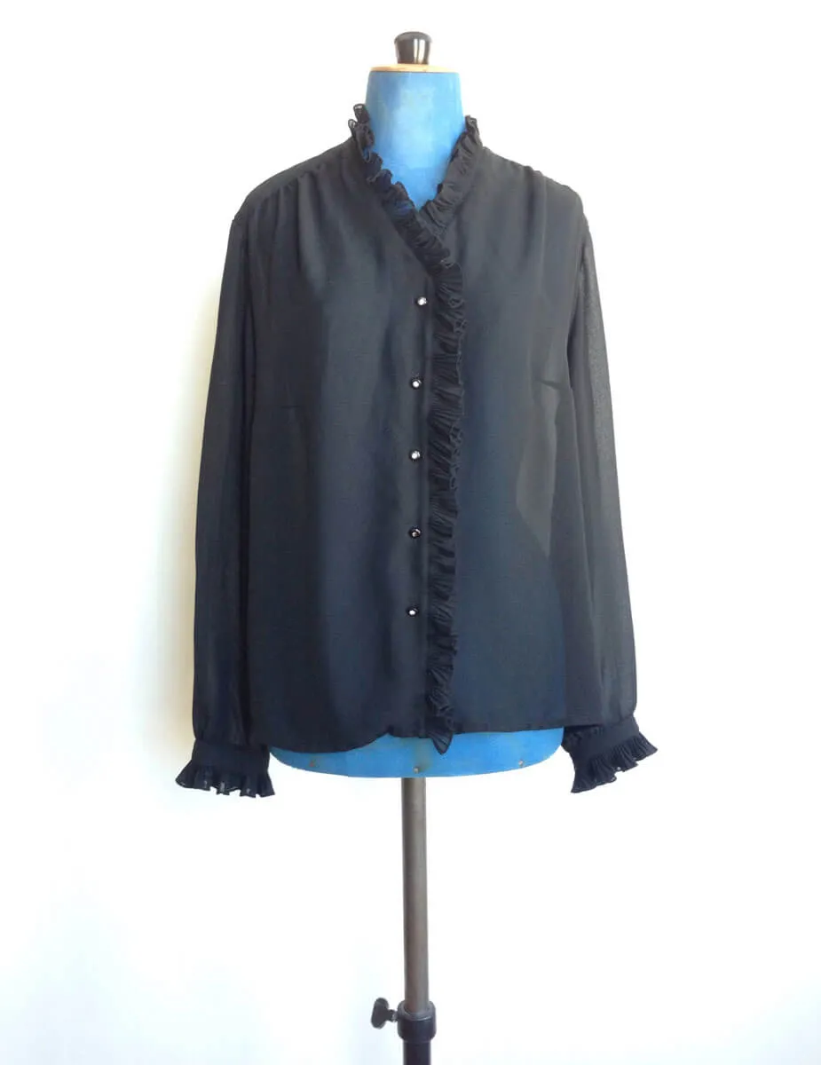 1960s Sheer Black Blouse Rhinestones