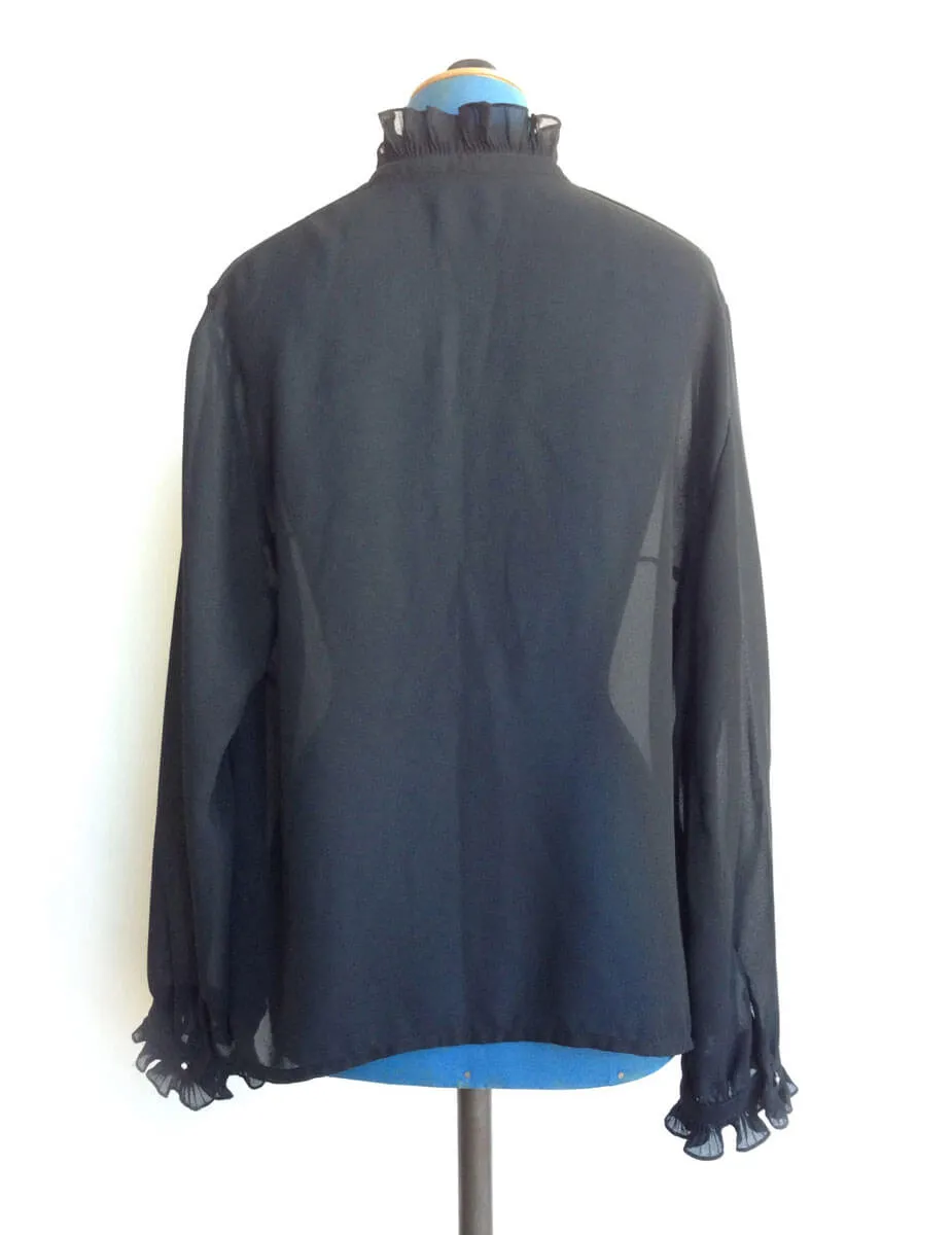 1960s Sheer Black Blouse Rhinestones