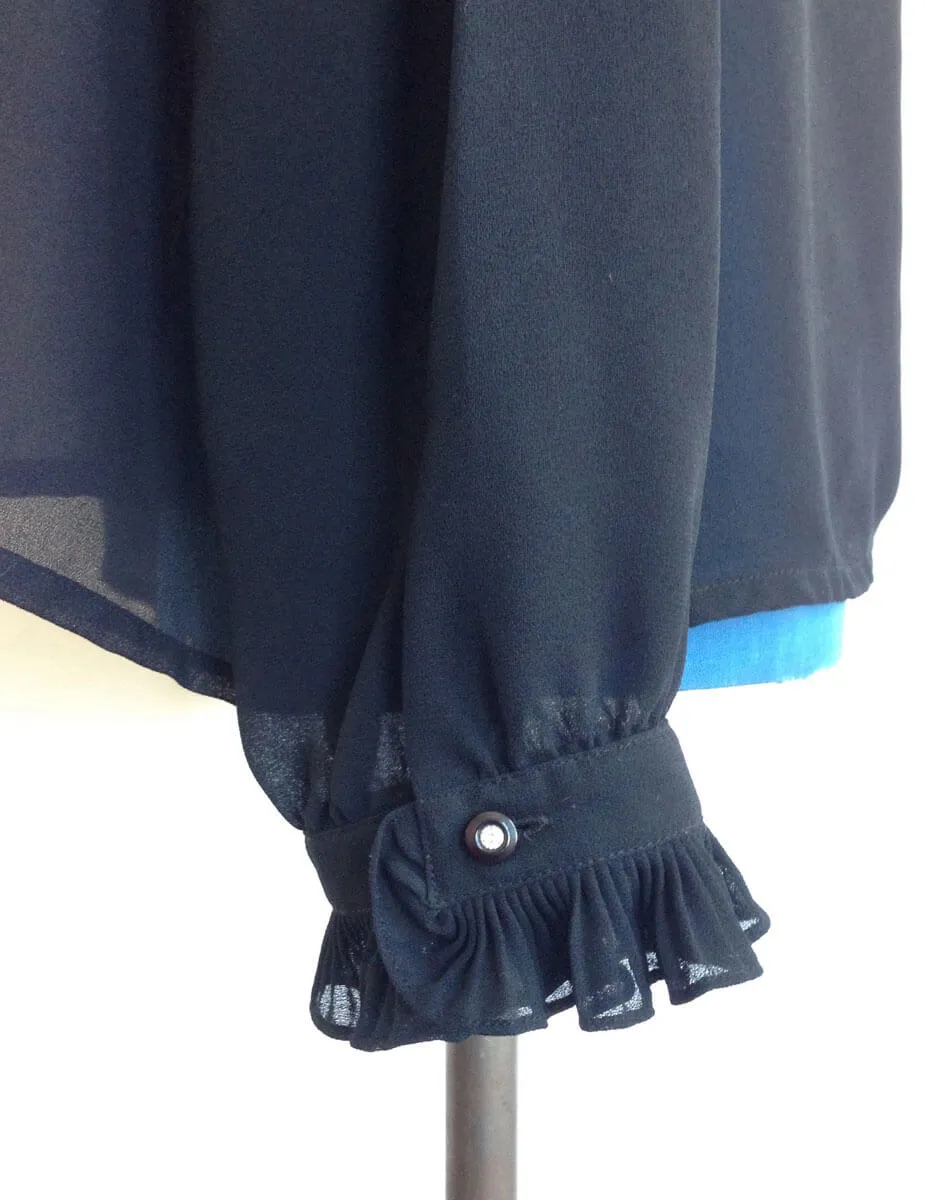 1960s Sheer Black Blouse Rhinestones