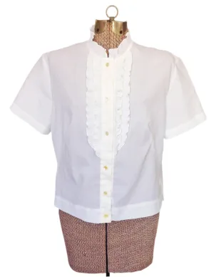 1960s White Blouse Ruffled Bib Collar