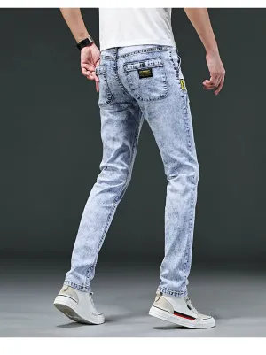 2023  New Fashion Men's Casual Stretch Skinny Jeans Trousers Tight Pants Solid Colors Cotton Stretch Denim Pants Cowboy Trousers