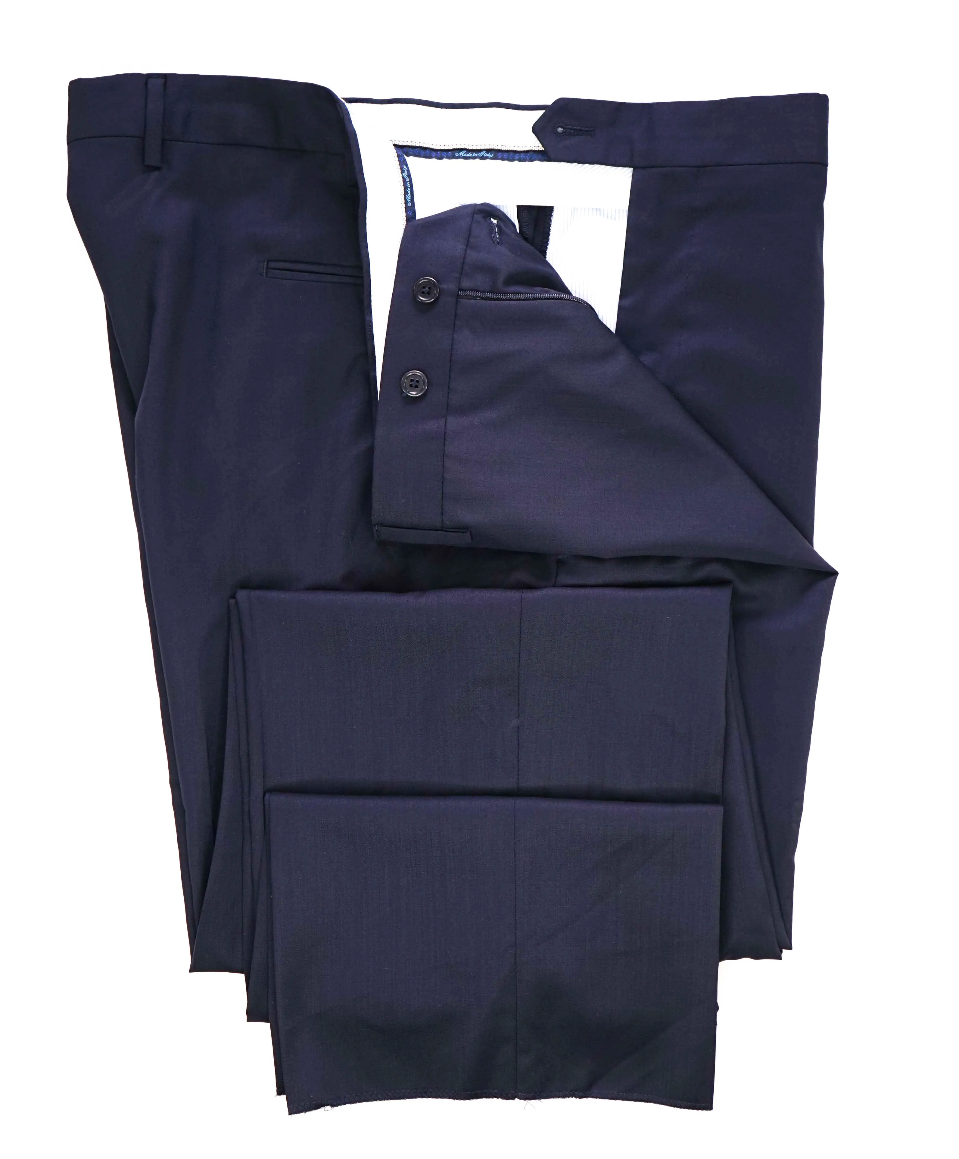 $425 SAKS FIFTH AVE -  Navy Wool/Silk*CLASSIC*MADE ITALY Flat Front Dress Pants -  42W