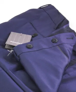$795 ERMENEGILDO ZEGNA - Blue SILK “ACHILLFARM" Flat Front Trousers- 40W