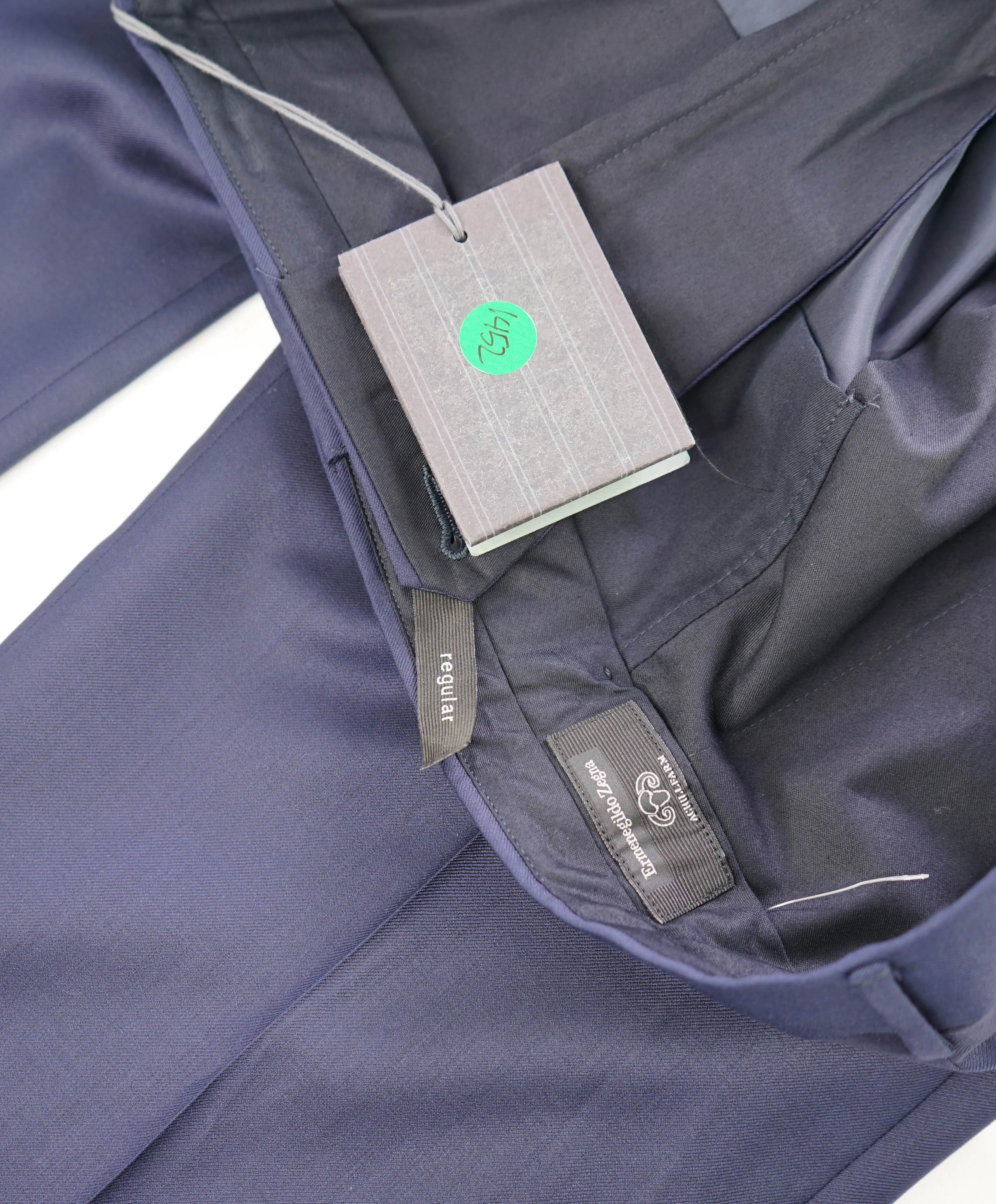 $795 ERMENEGILDO ZEGNA - Blue SILK “ACHILLFARM" Flat Front Trousers- 40W