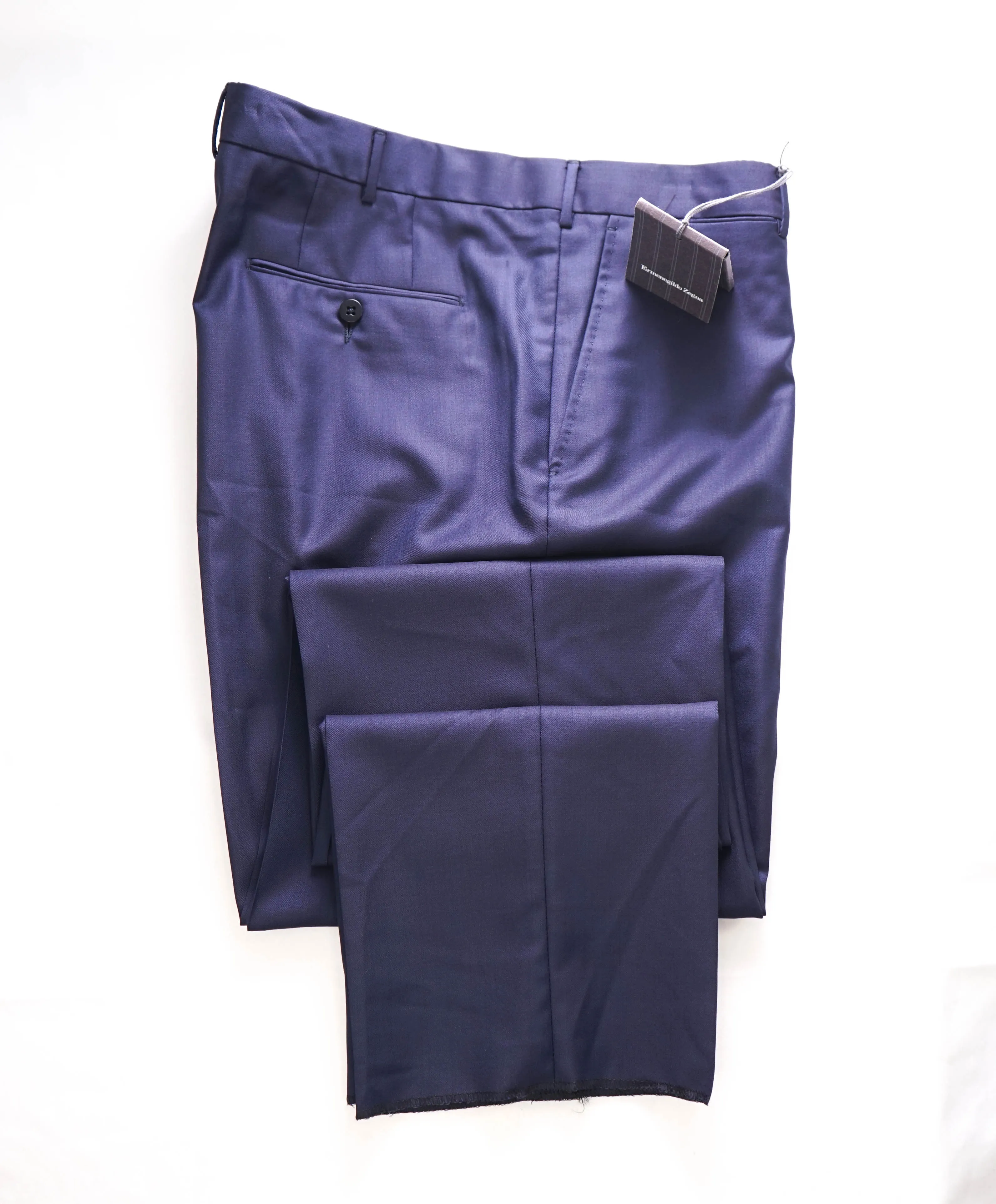 $795 ERMENEGILDO ZEGNA - Blue SILK “ACHILLFARM" Flat Front Trousers- 40W