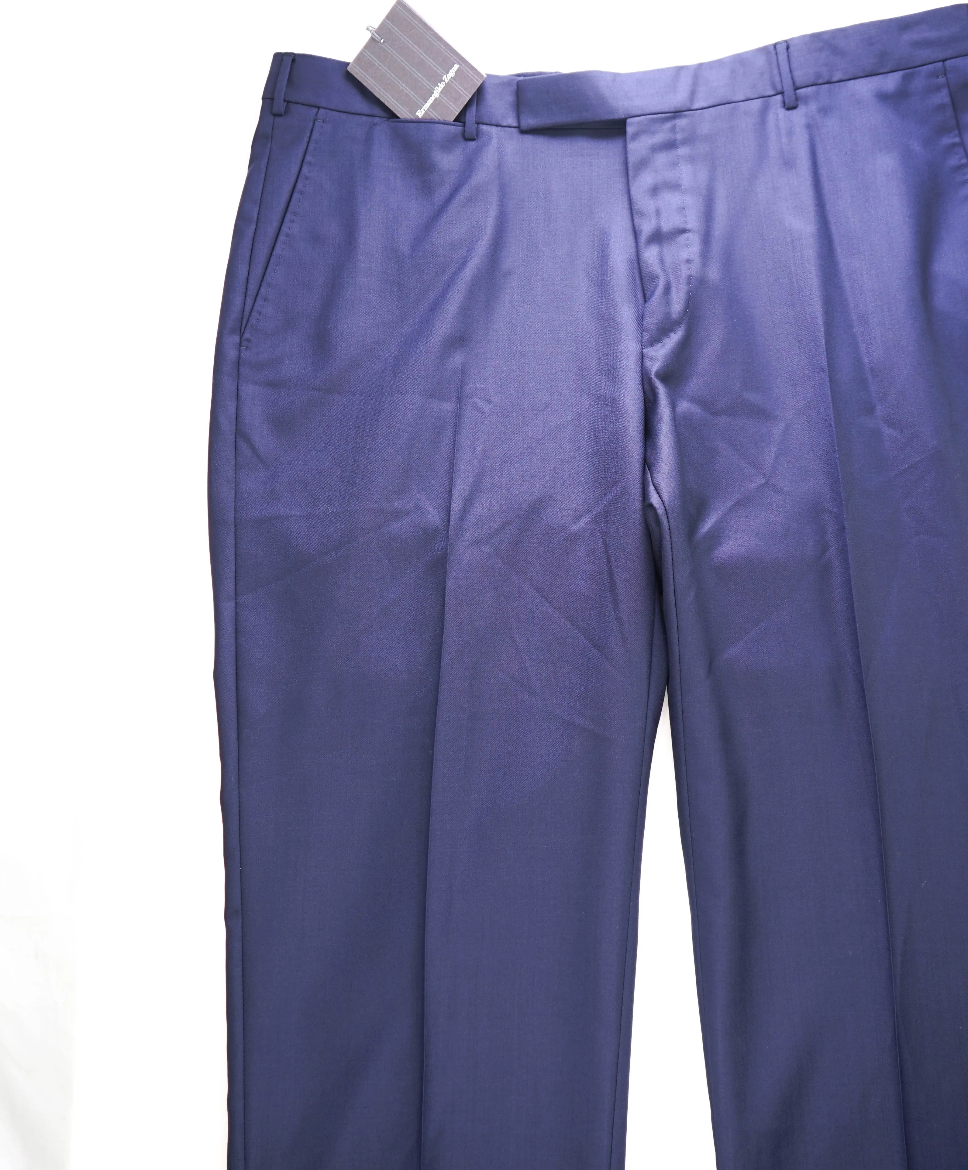 $795 ERMENEGILDO ZEGNA - Blue SILK “ACHILLFARM" Flat Front Trousers- 40W