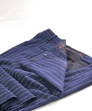$850 ISAIA - Navy Ivory Chalk Stripe Flat Front Wool Dress Pants - 38W