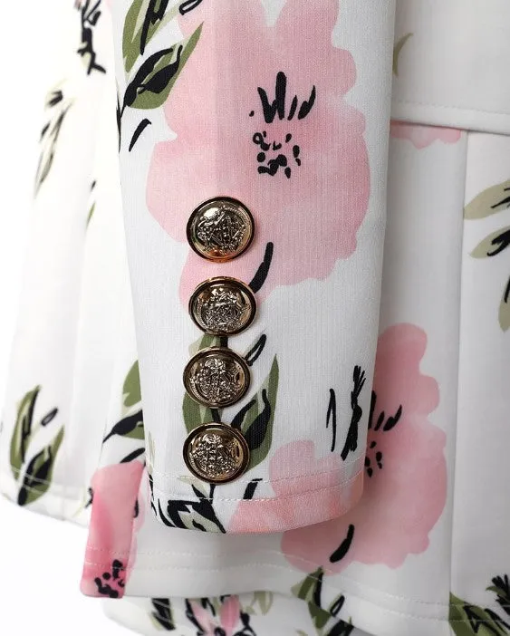 Abigail double breasted floral print blazer with puff sleeves