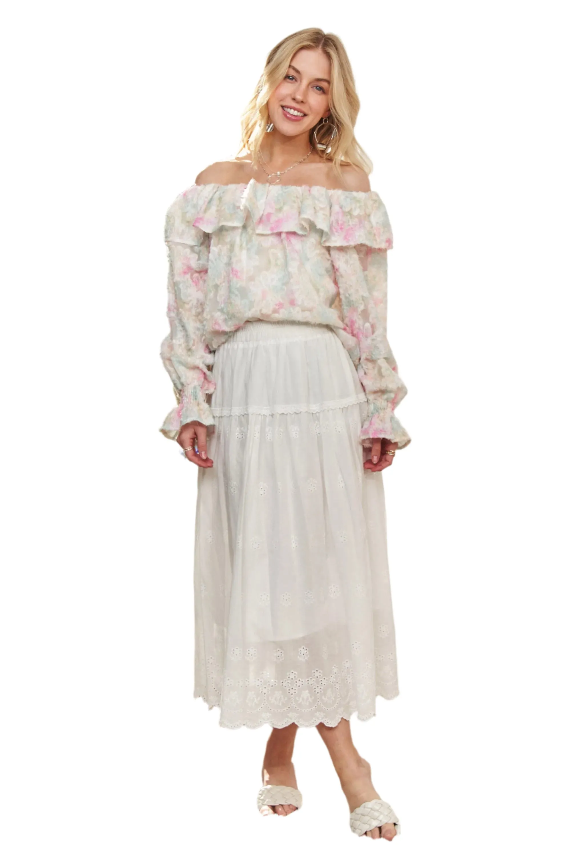 ADORA Ruffled Off Shoulder Floral Blouse