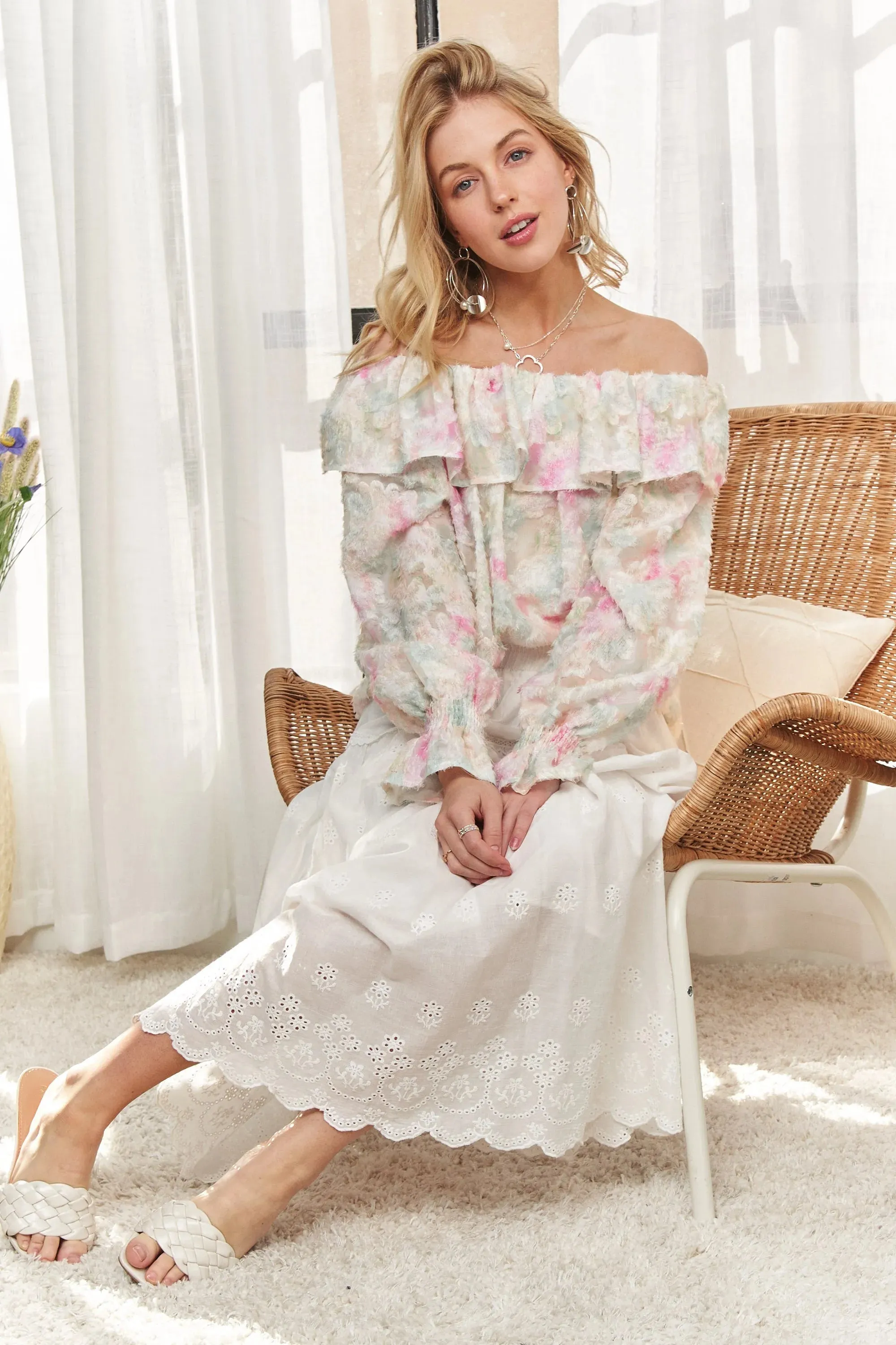 ADORA Ruffled Off Shoulder Floral Blouse