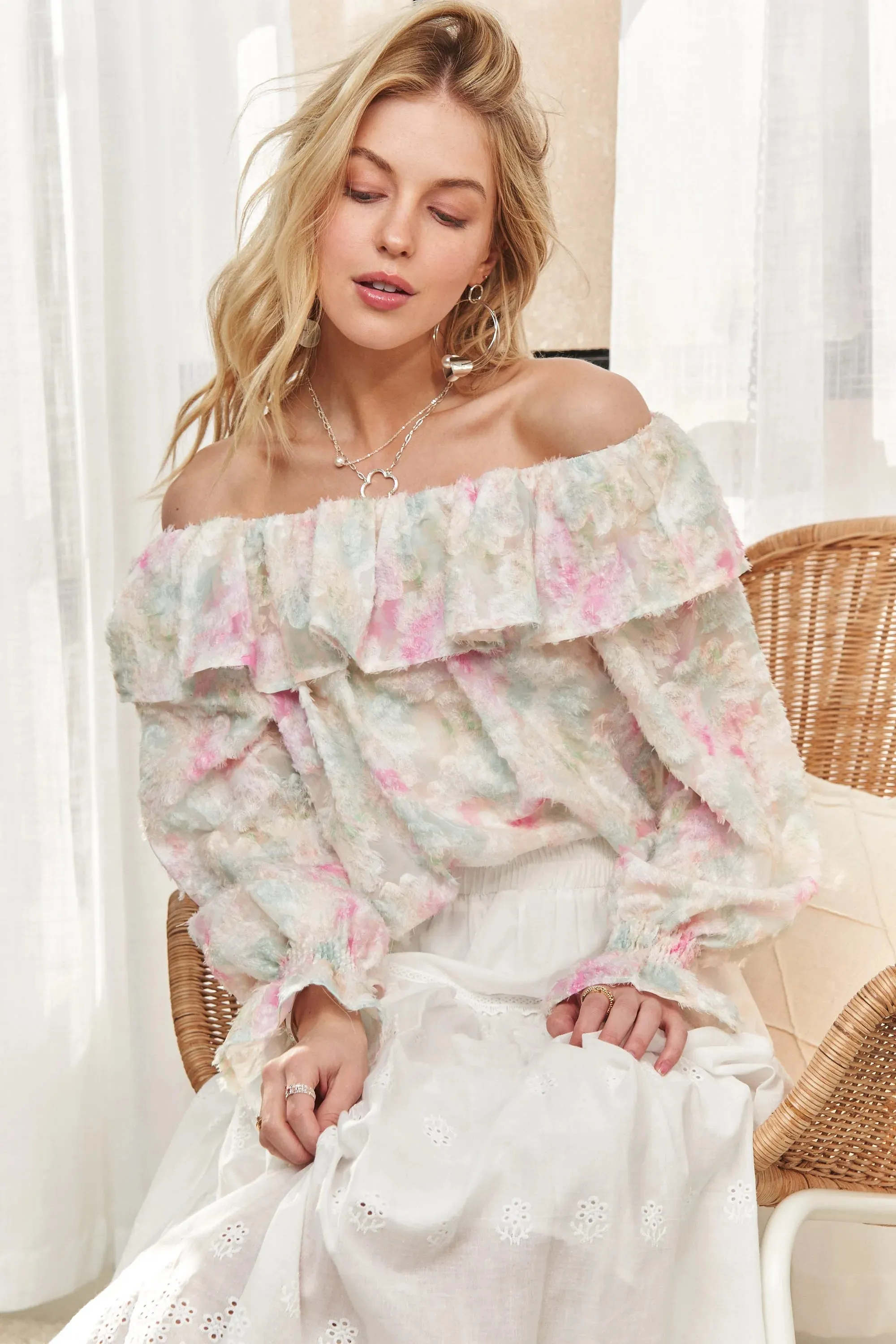 ADORA Ruffled Off Shoulder Floral Blouse