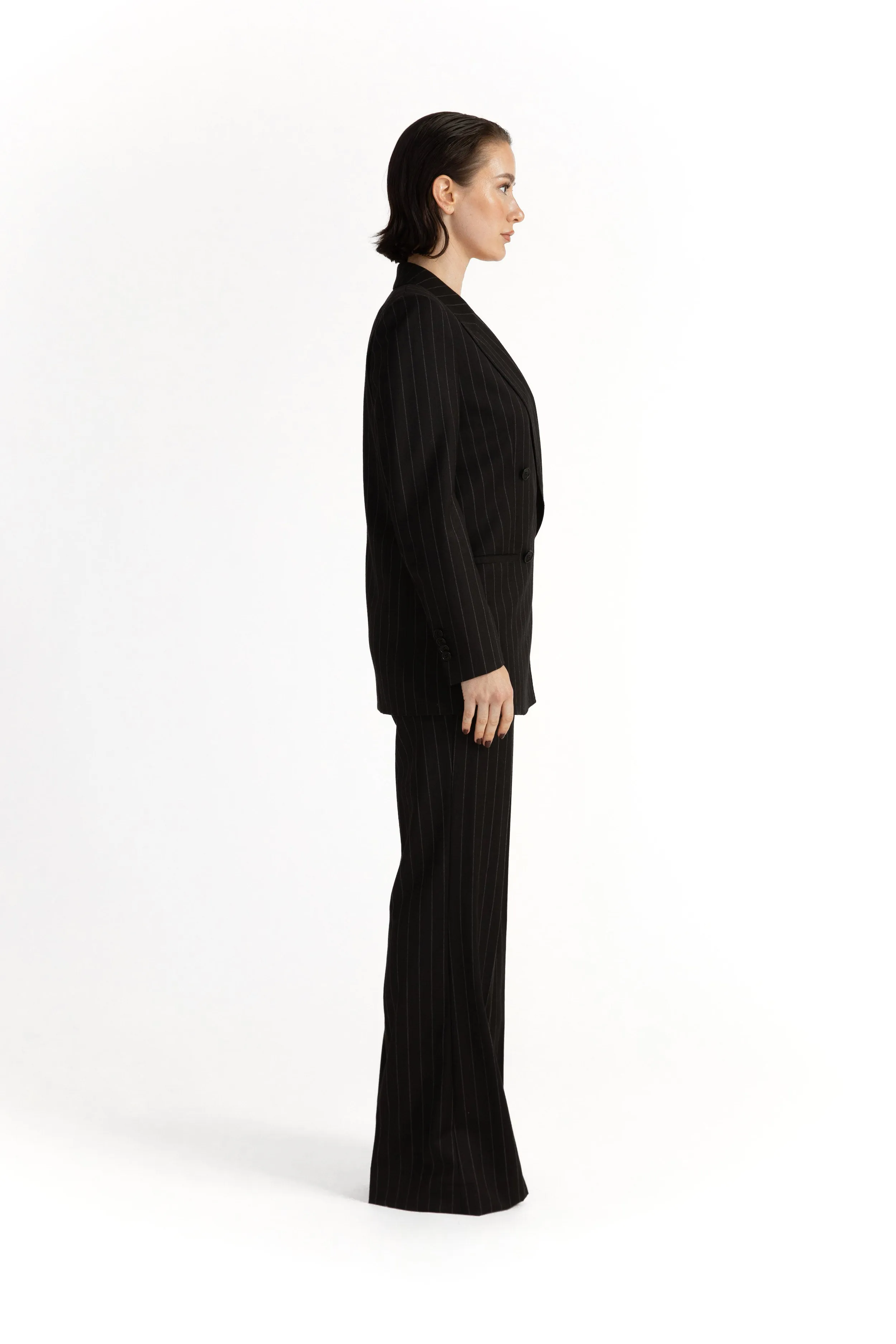 Amarante Jacket & Bordeaux Trousers in Black Pinstripe