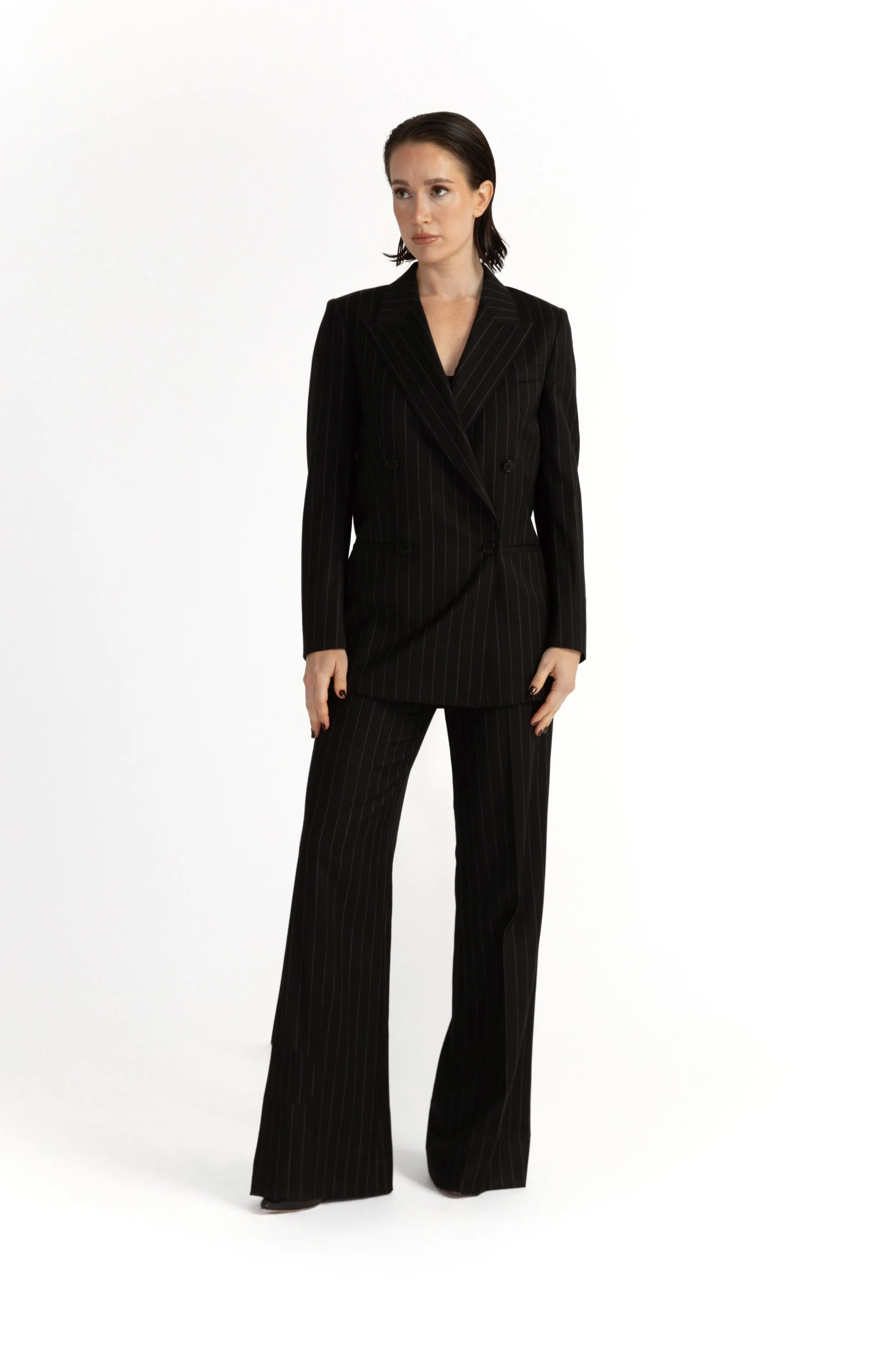 Amarante Jacket & Bordeaux Trousers in Black Pinstripe