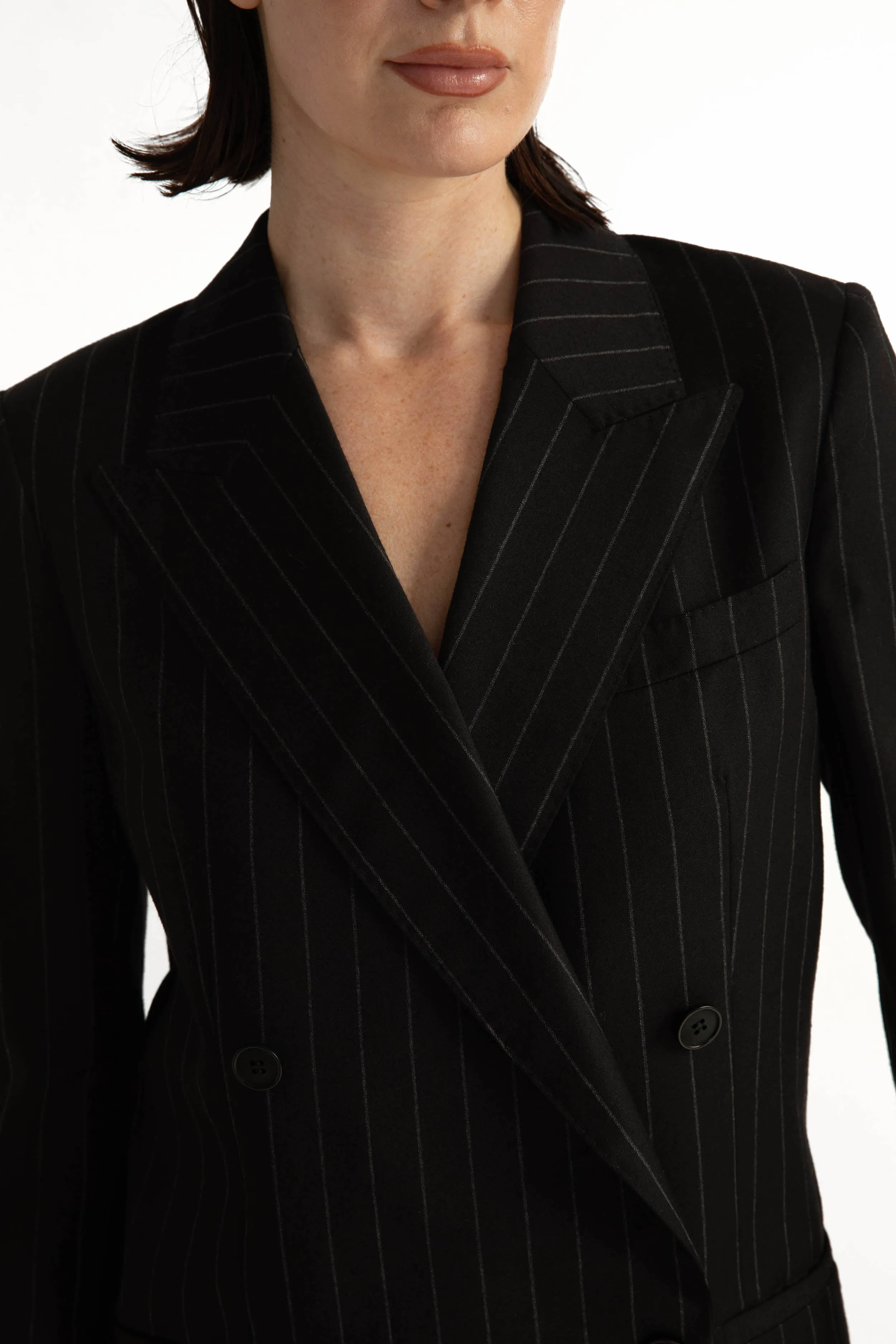 Amarante Jacket & Bordeaux Trousers in Black Pinstripe