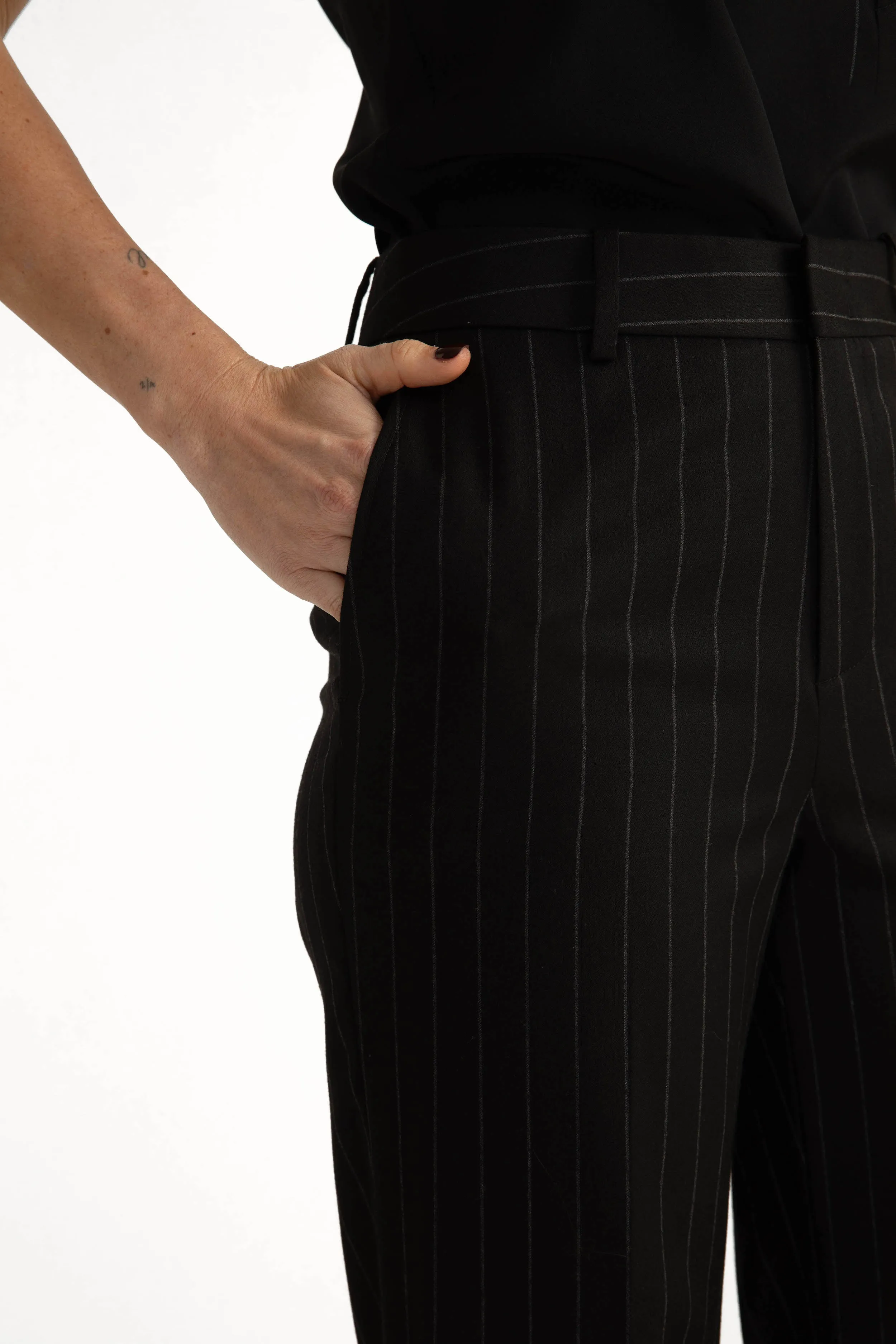 Amarante Jacket & Bordeaux Trousers in Black Pinstripe