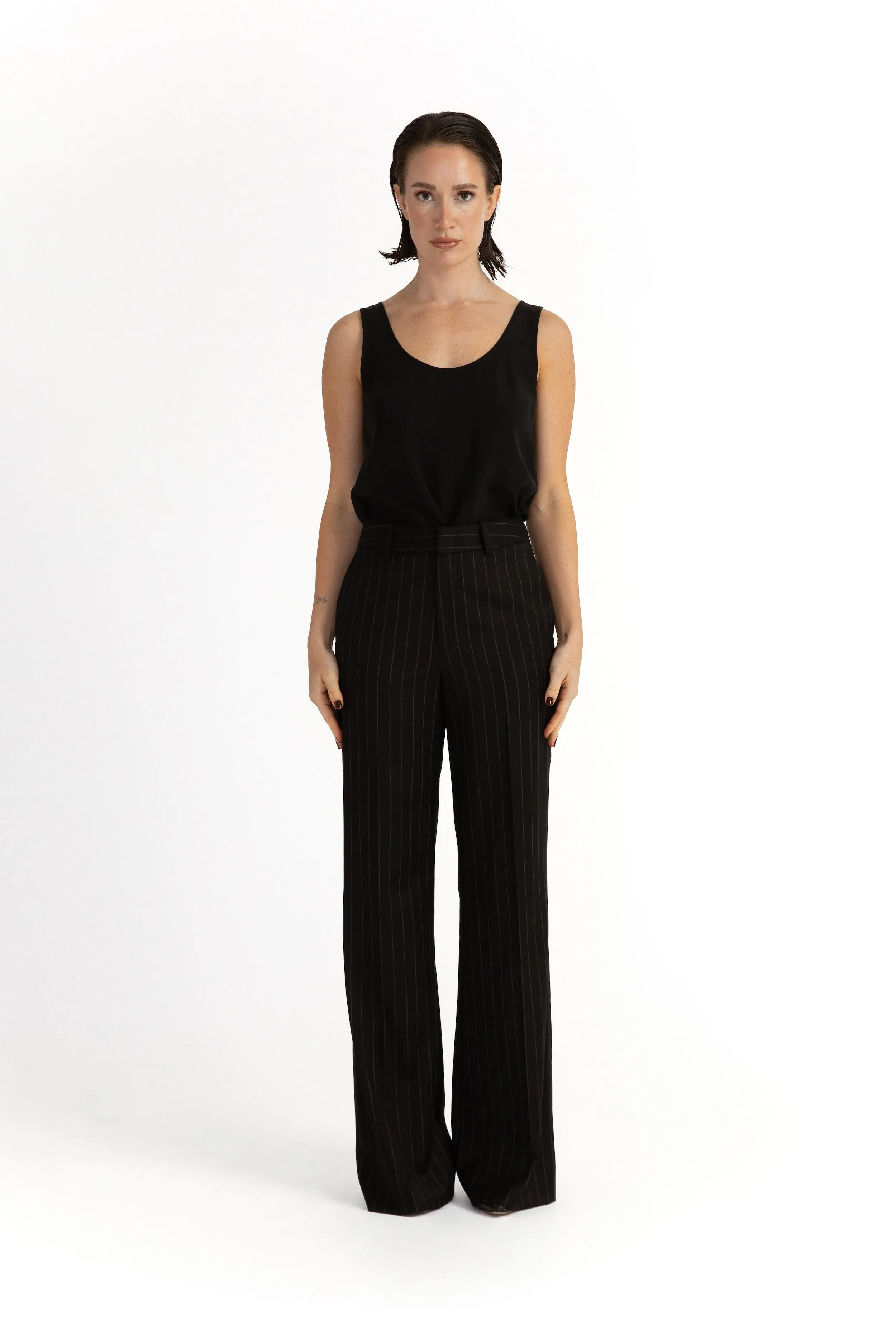 Amarante Jacket & Bordeaux Trousers in Black Pinstripe