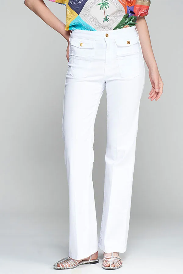 ANNINA EMB WHITE DENIM TROUSERS