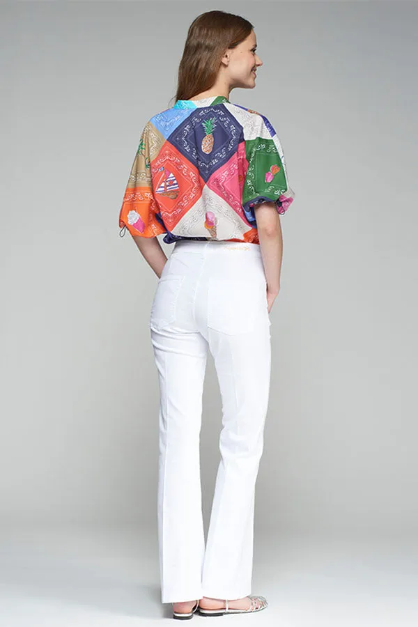 ANNINA EMB WHITE DENIM TROUSERS