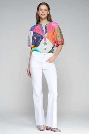 ANNINA EMB WHITE DENIM TROUSERS