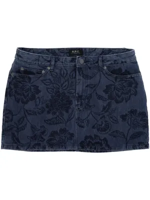 A.p.c. Indigo blommig tryck denim kjol