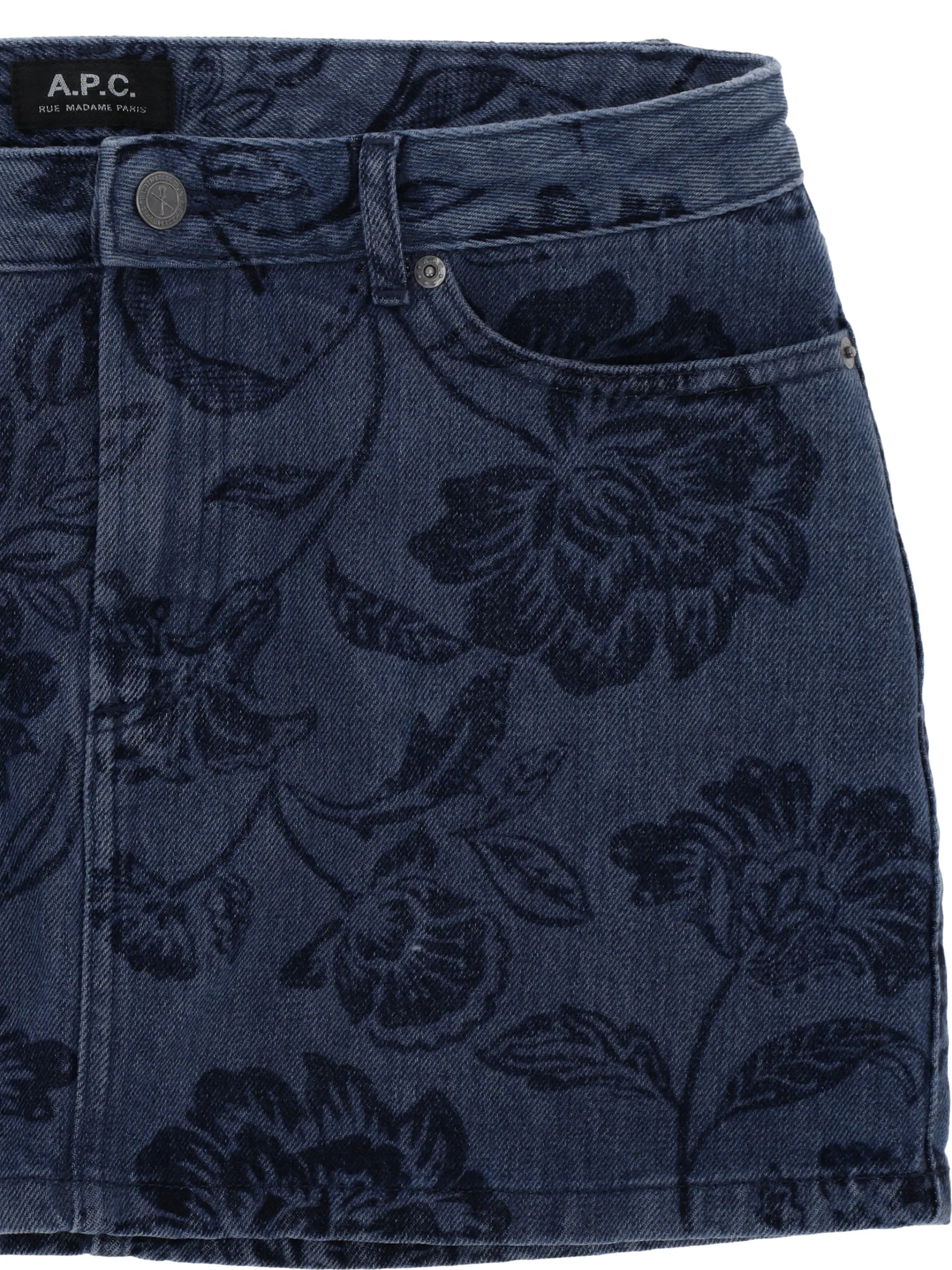 A.p.c. Indigo blommig tryck denim kjol