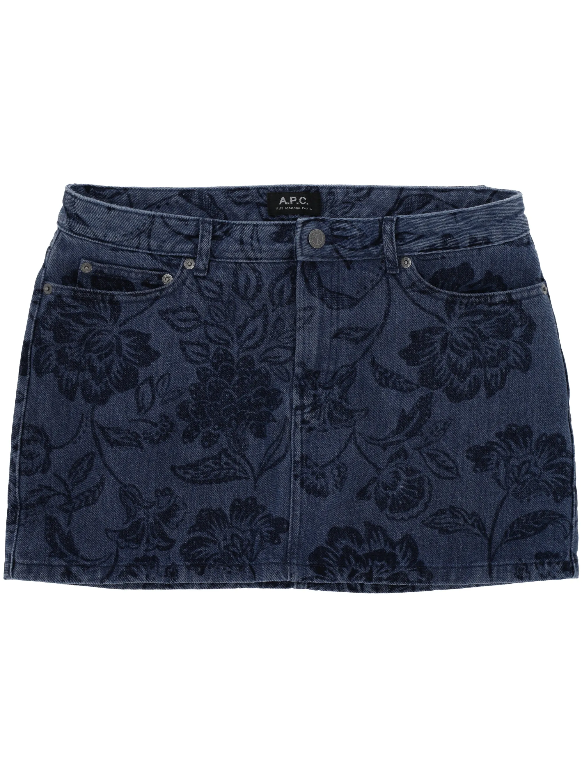 A.p.c. Indigo blommig tryck denim kjol