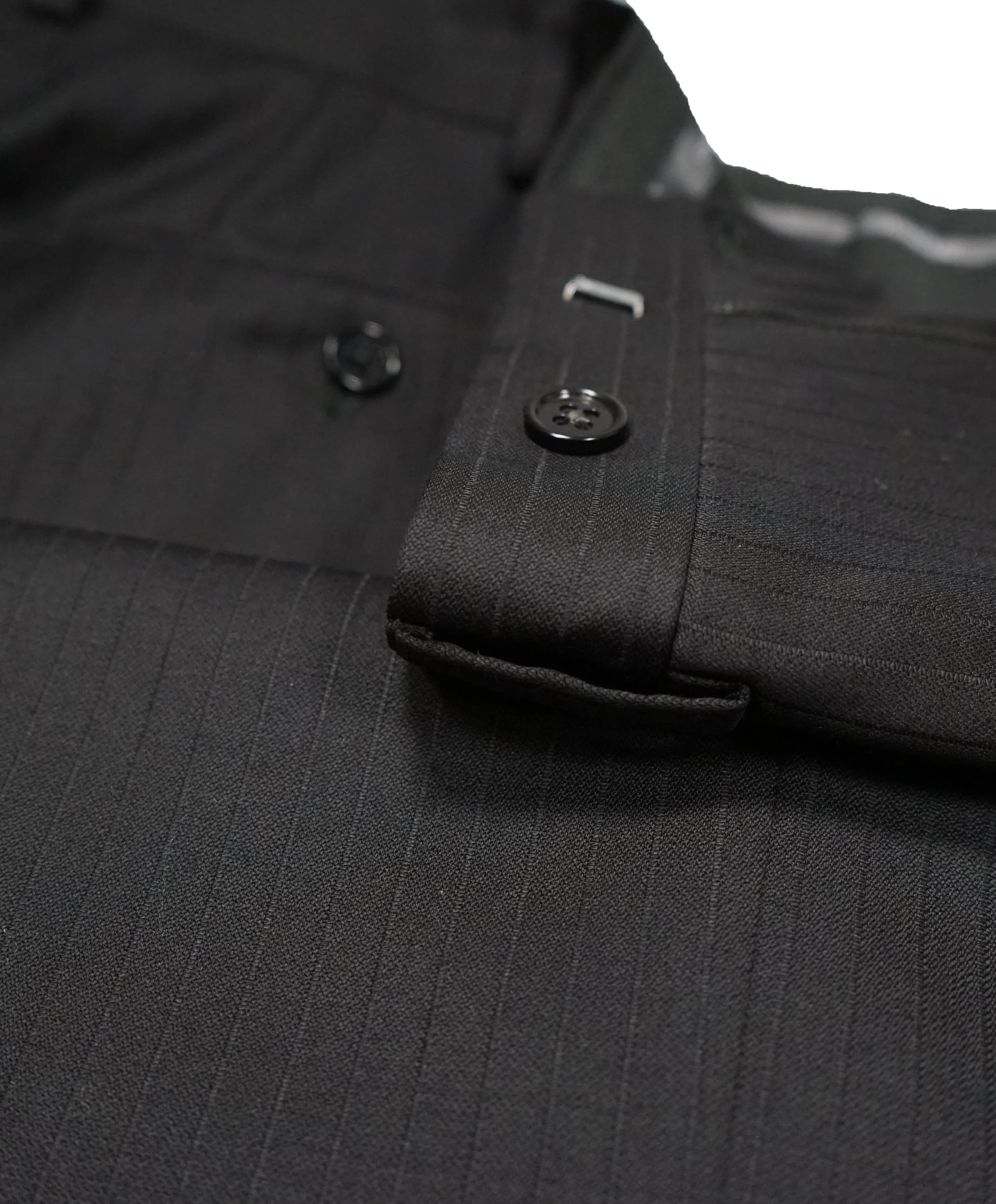 ARMANI COLLEZIONI - Black on Black Tonal Stripe Flat Front Dress Pants - 35W