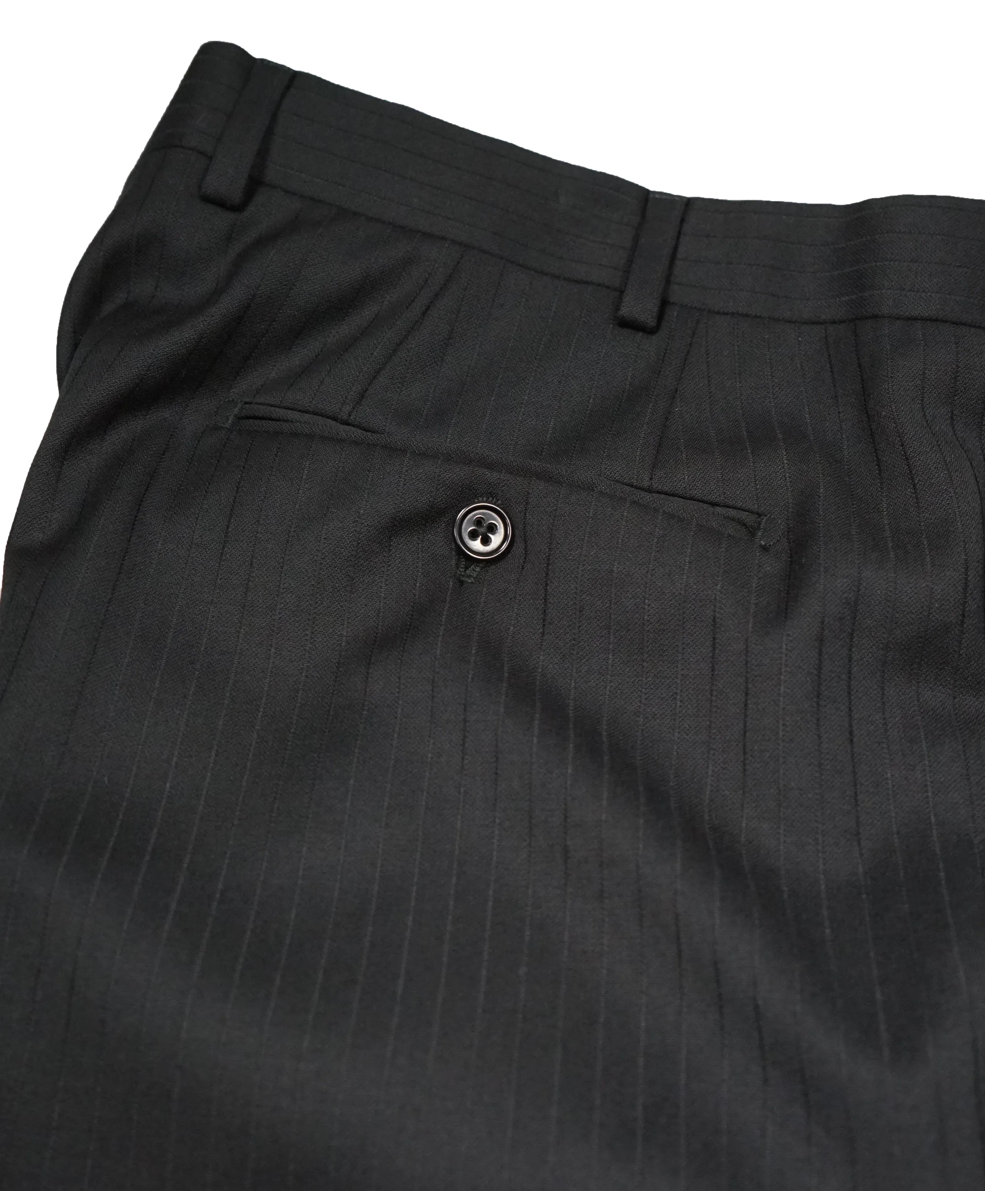 ARMANI COLLEZIONI - Black on Black Tonal Stripe Flat Front Dress Pants - 35W