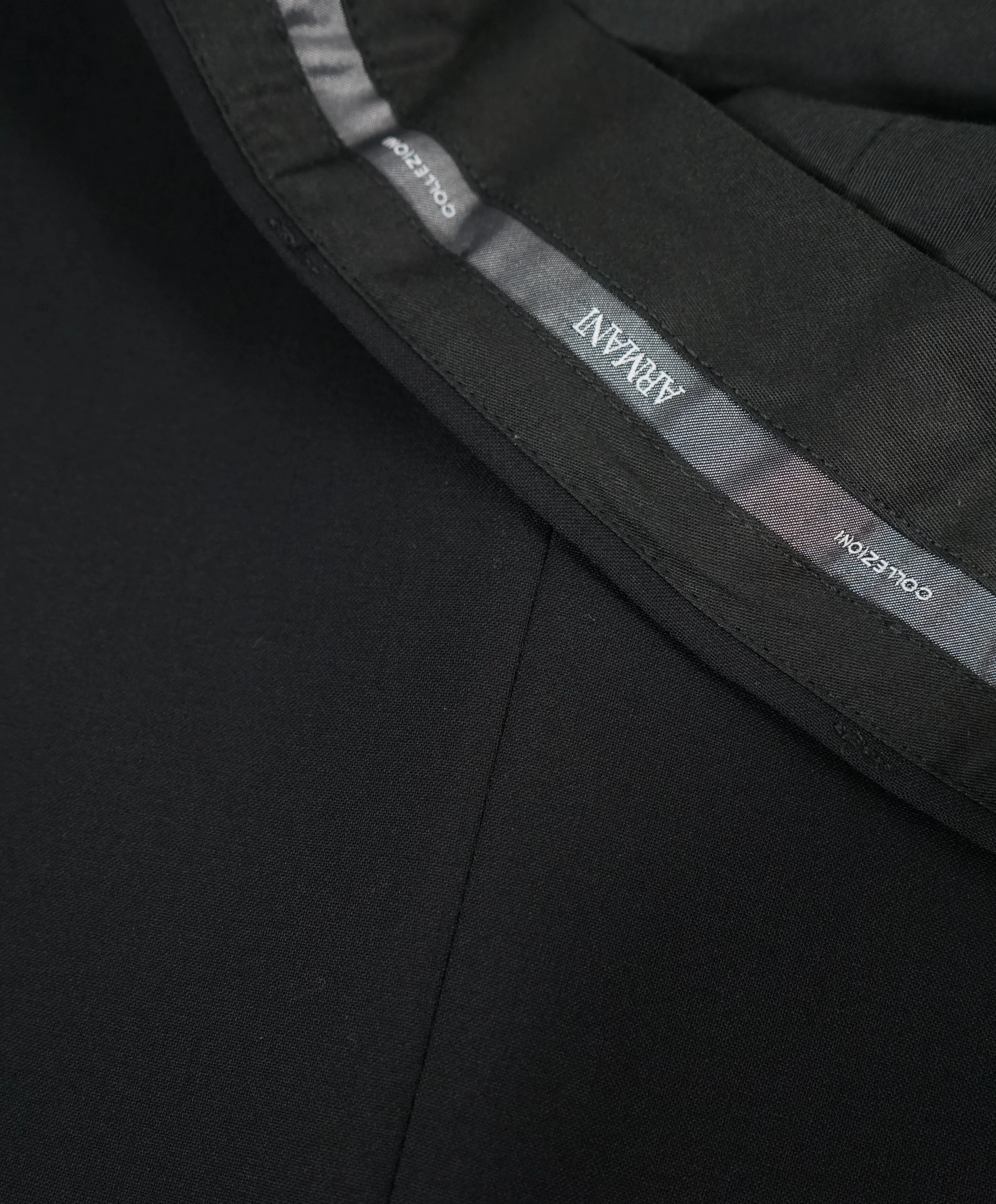 ARMANI COLLEZIONI - Solid Black Flat Front Dress Pants Pick Stitching & Coin Pocket - 34W