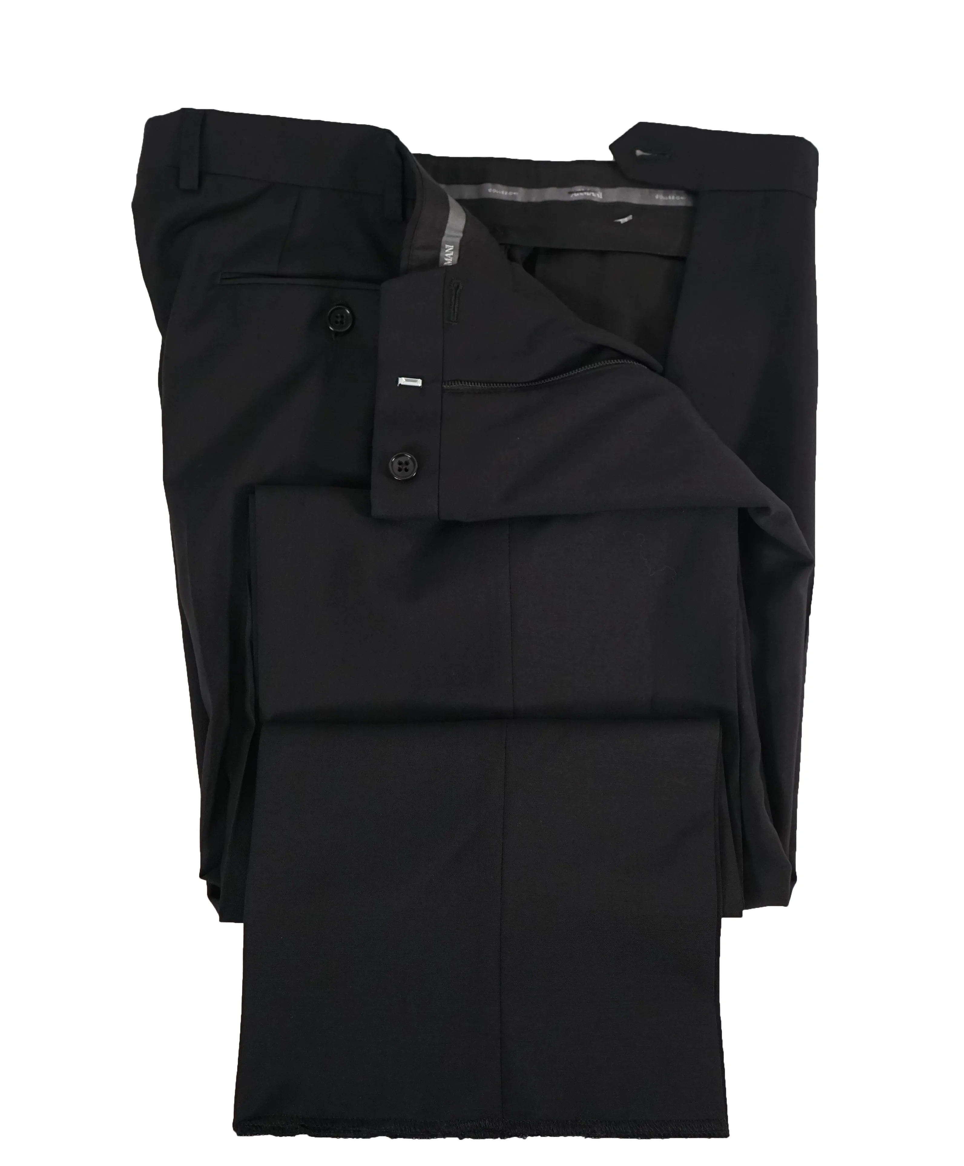 ARMANI COLLEZIONI - Solid Black Flat Front Dress Pants Pick Stitching & Coin Pocket - 34W