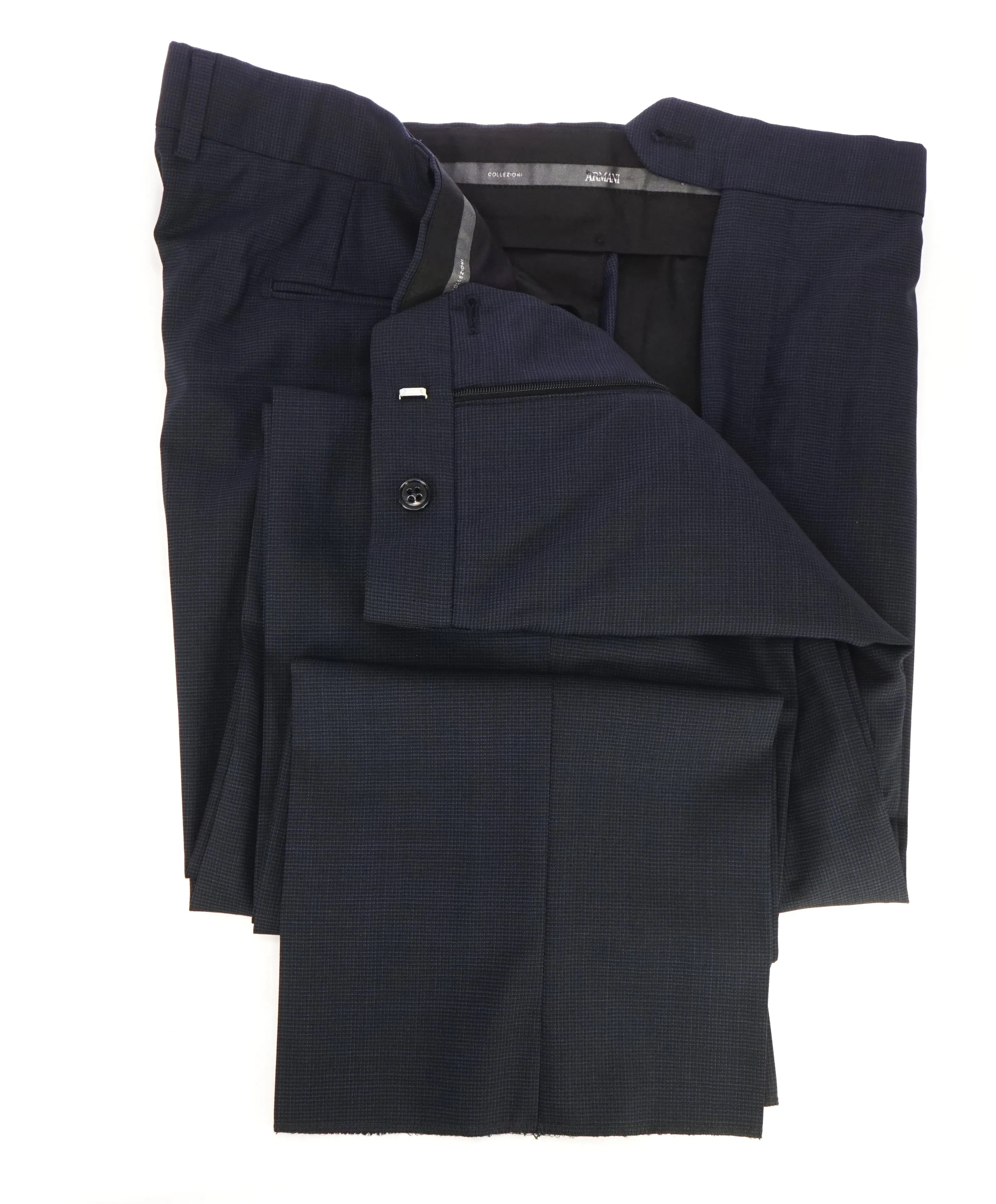 ARMANI COLLEZIONI - Tonal Micro Check Navy Flat Front Dress Pants - 39W
