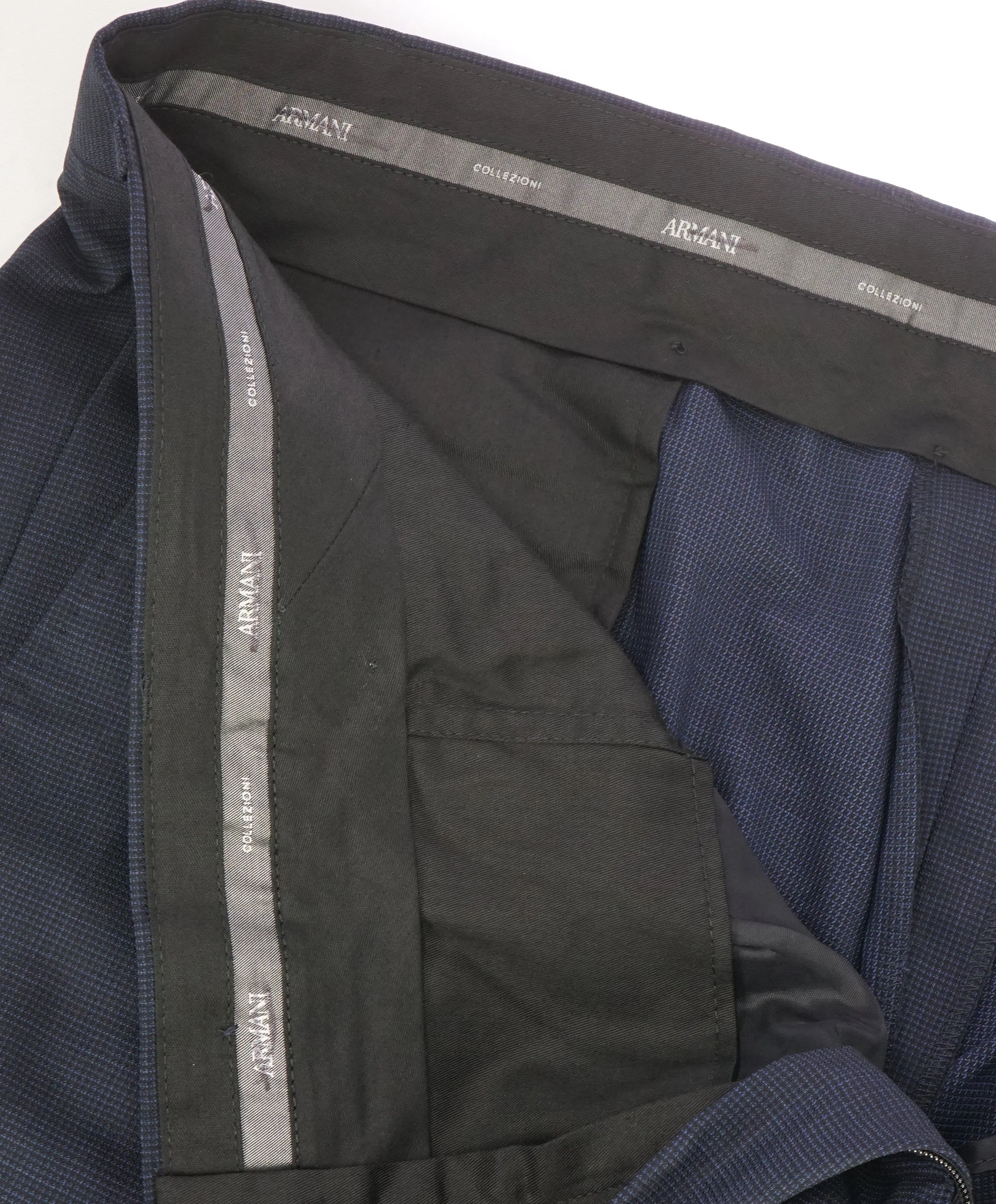 ARMANI COLLEZIONI - Tonal Micro Check Navy Flat Front Dress Pants - 39W