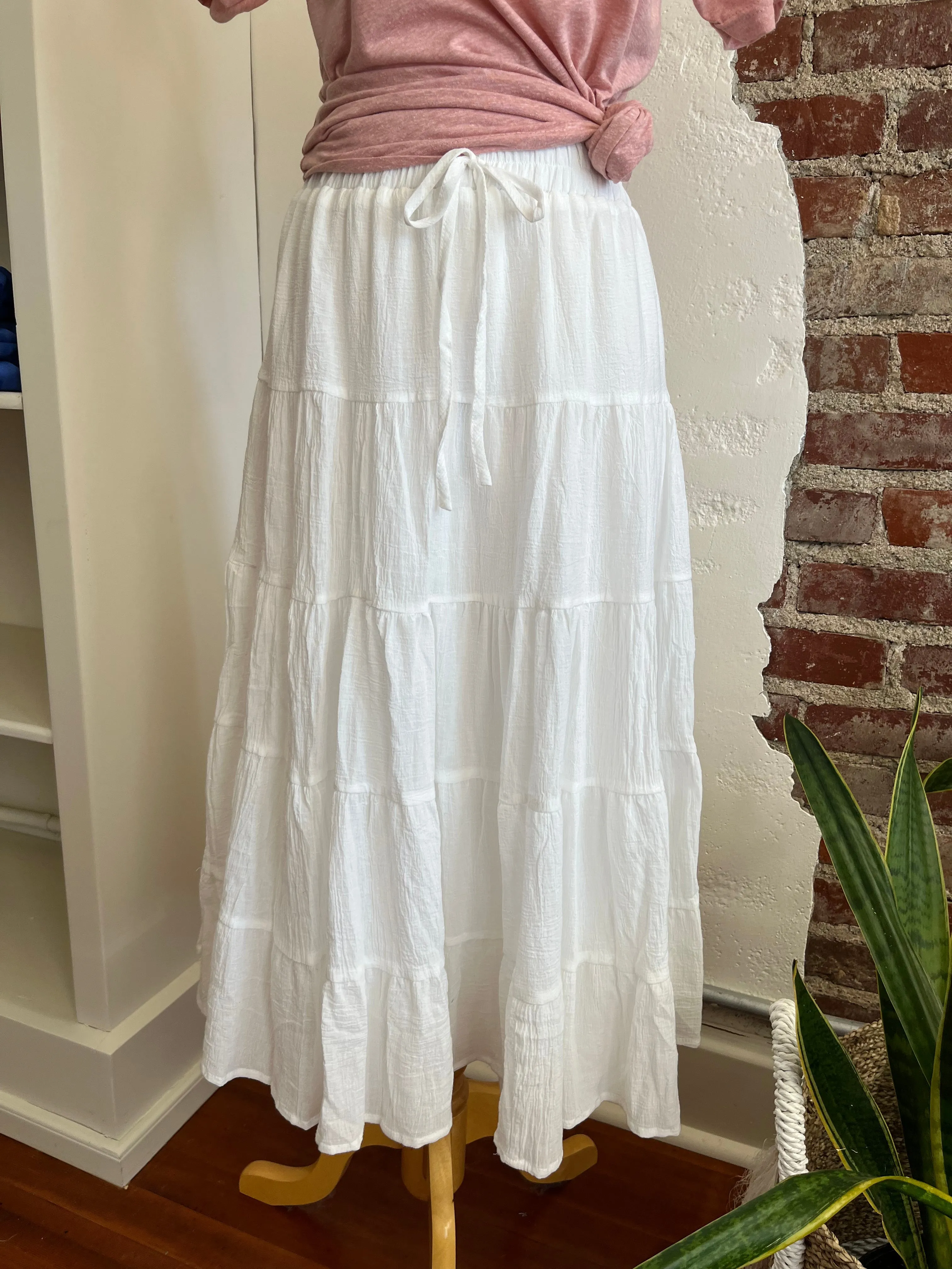Ashley Crinkled Tiered Skirt - White