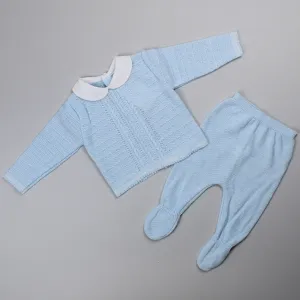 Baby Boys 2 Piece Knitted Outfit - Jumper and Bottoms - Blue