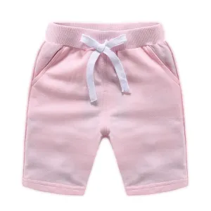 Baby Girls Summer Solid Colour Elastic Waist Cotton Shorts - Pink, White
