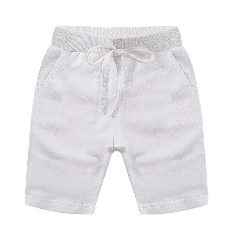 Baby Girls Summer Solid Colour Elastic Waist Cotton Shorts - Pink, White