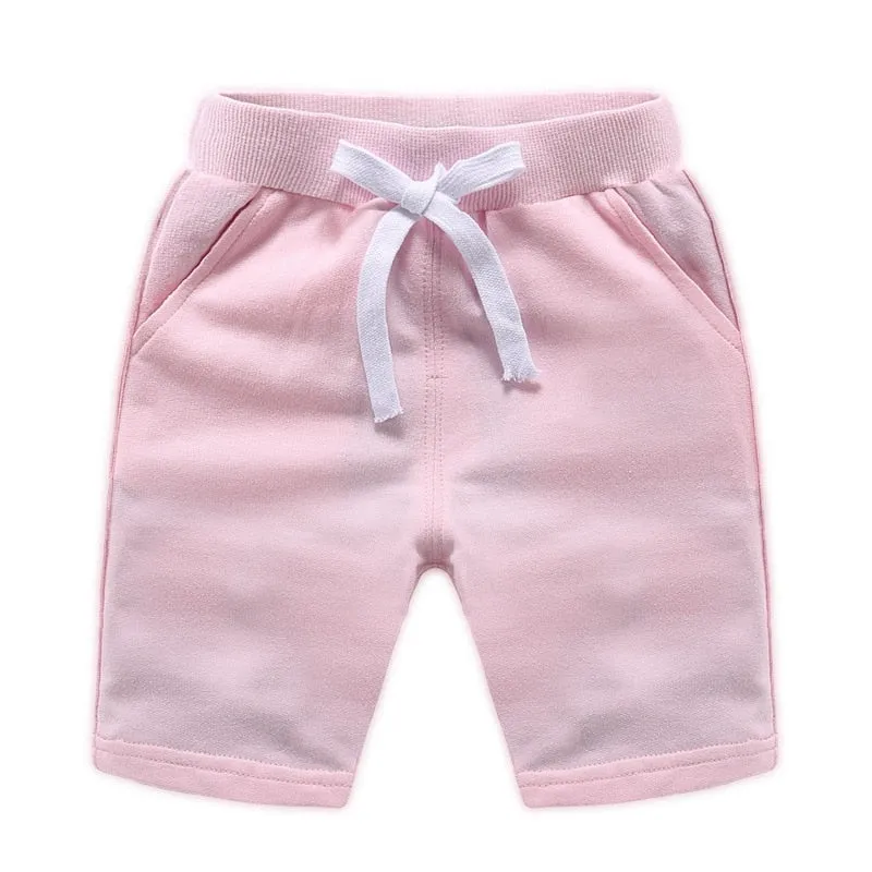 Baby Girls Summer Solid Colour Elastic Waist Cotton Shorts - Pink, White