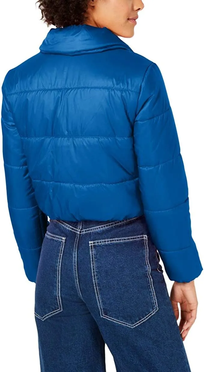 bar III Womens Cropped Puffer Jacket, Blue, X-Small