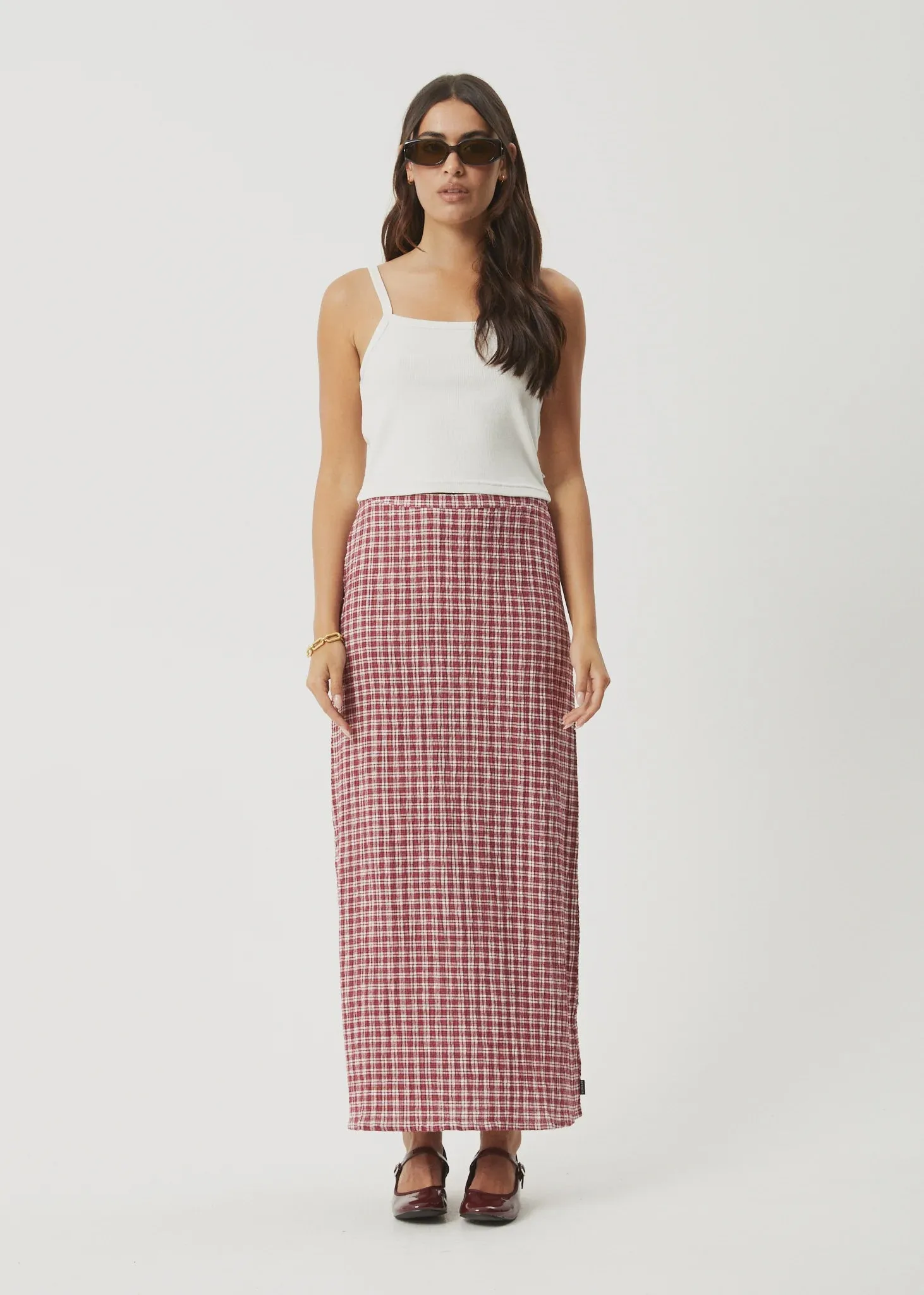 Base Seersucker Maxi Skirt - Burgundy