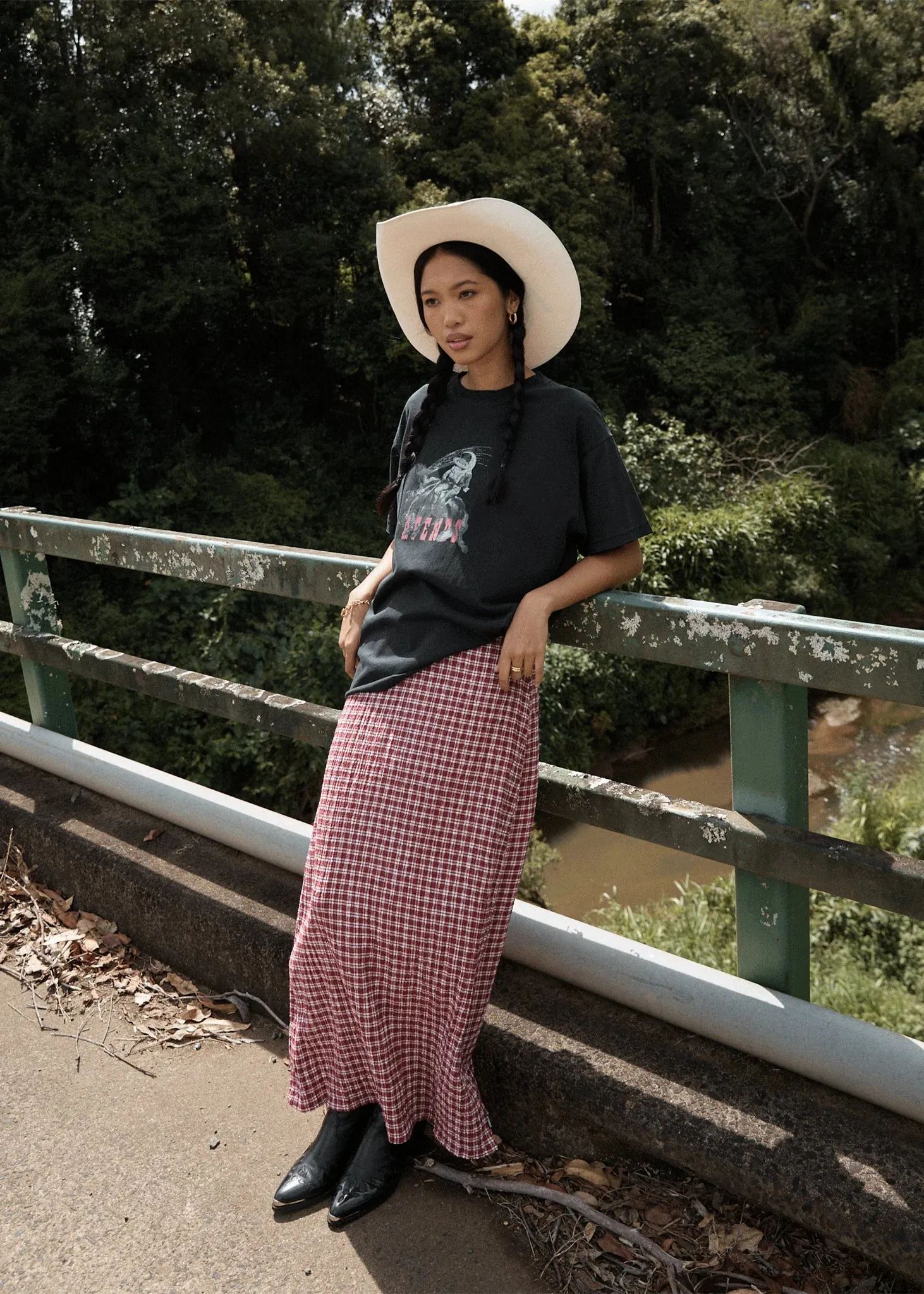 Base Seersucker Maxi Skirt - Burgundy