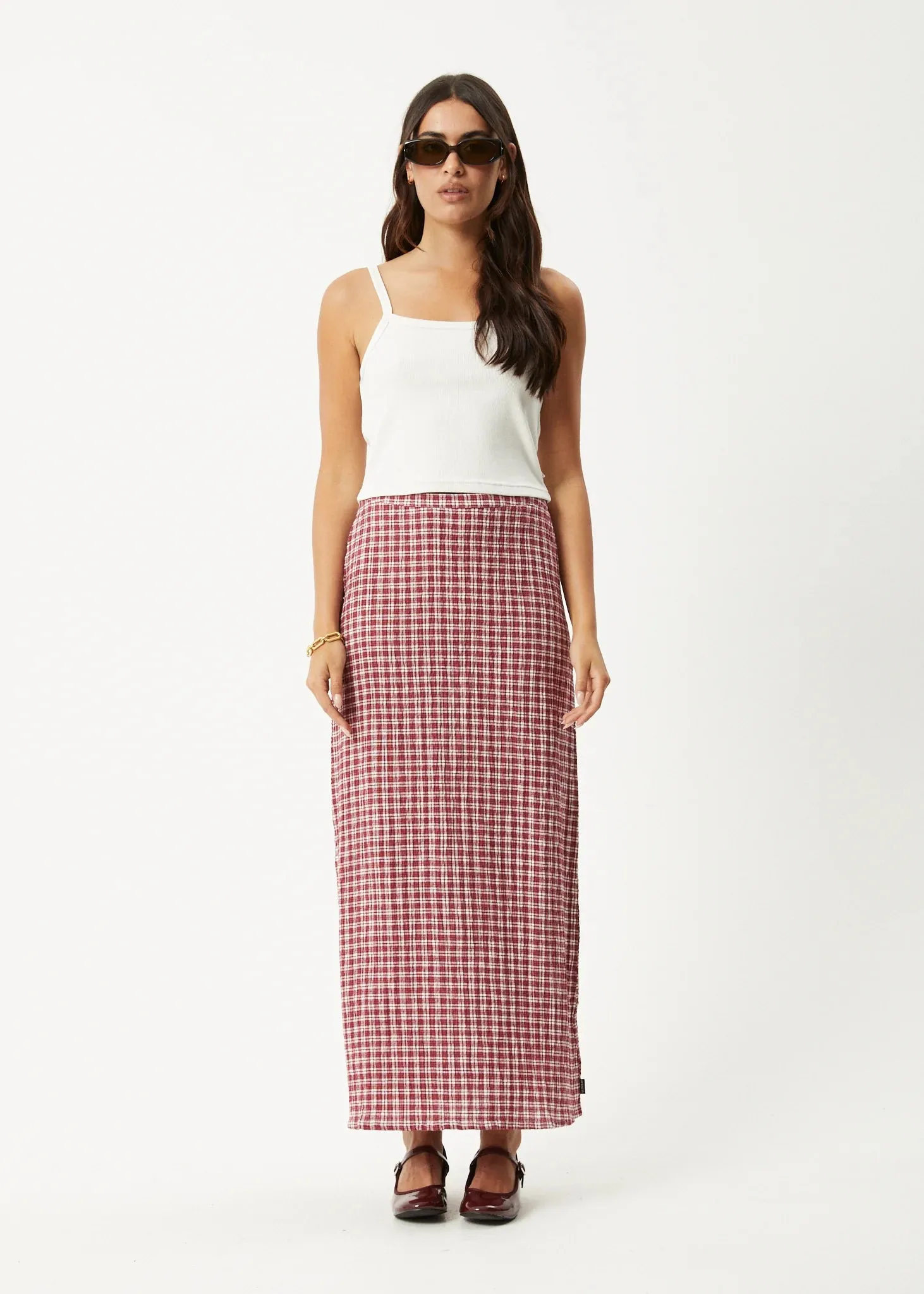 Base Seersucker Maxi Skirt - Burgundy