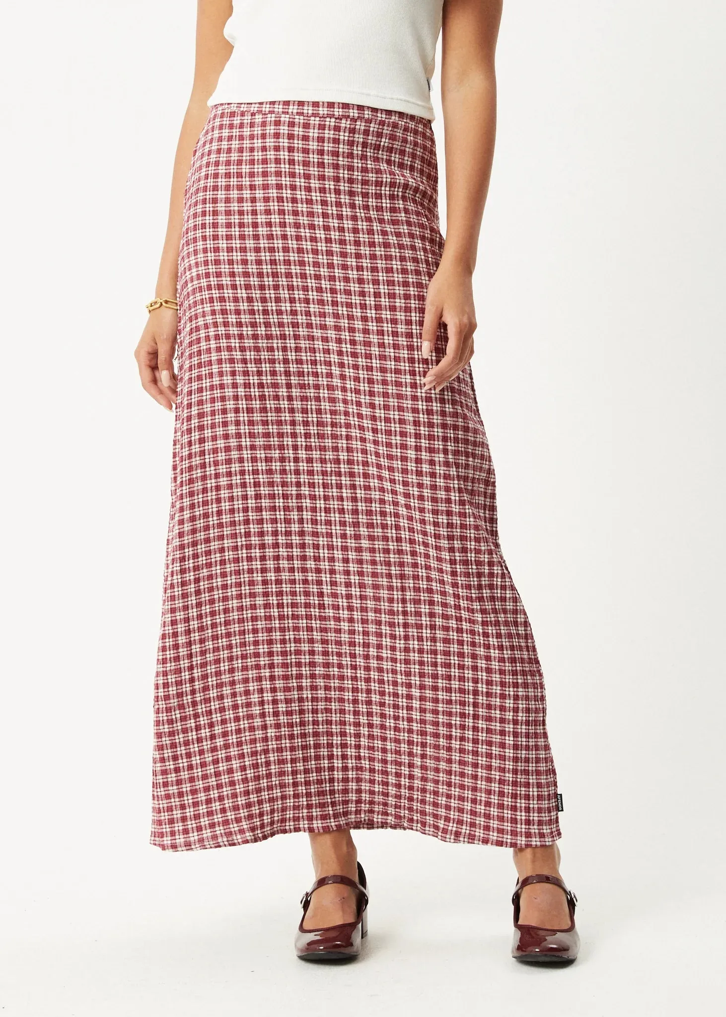 Base Seersucker Maxi Skirt - Burgundy