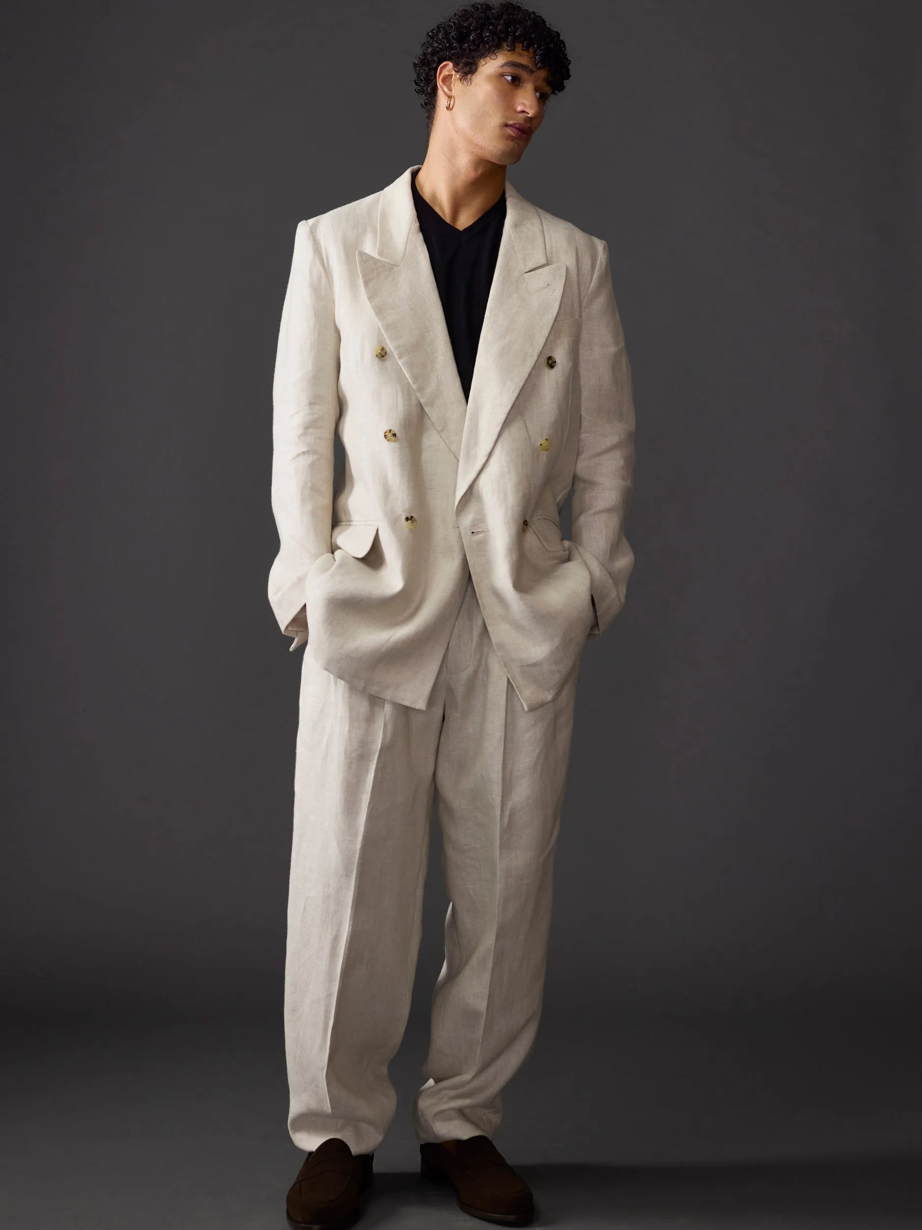 Beige Avalon Double Breasted Linen Suit