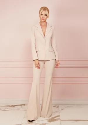 Beige Slim Fit Flared Trousers