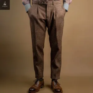 Bespoke Elegance: Unisex Office Brown Herringbone Trousers Wedding Weaves