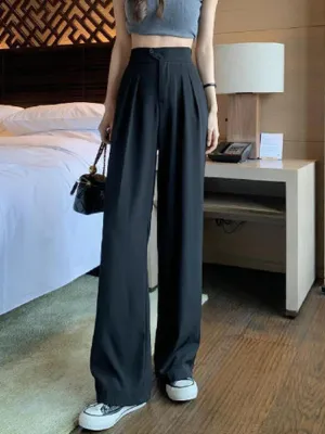 Black Double Pleated Straight Trousers