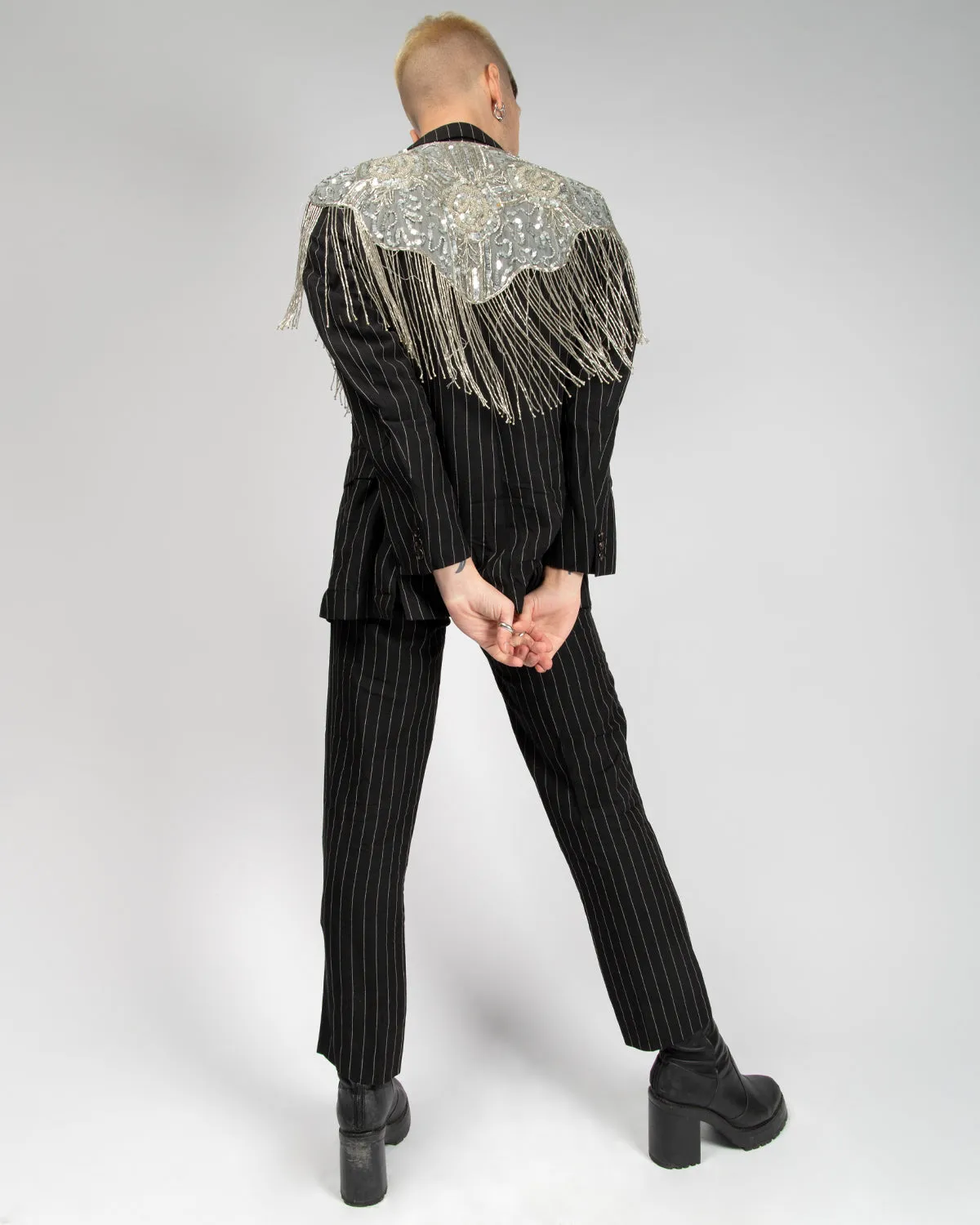 Black pinstripe '90s two piece suit