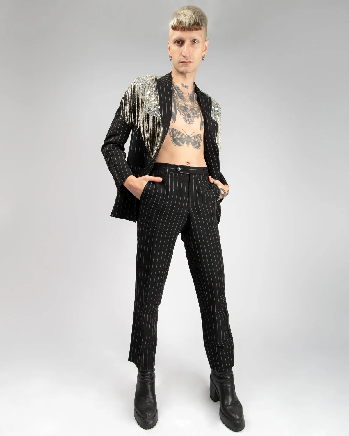 Black pinstripe '90s two piece suit
